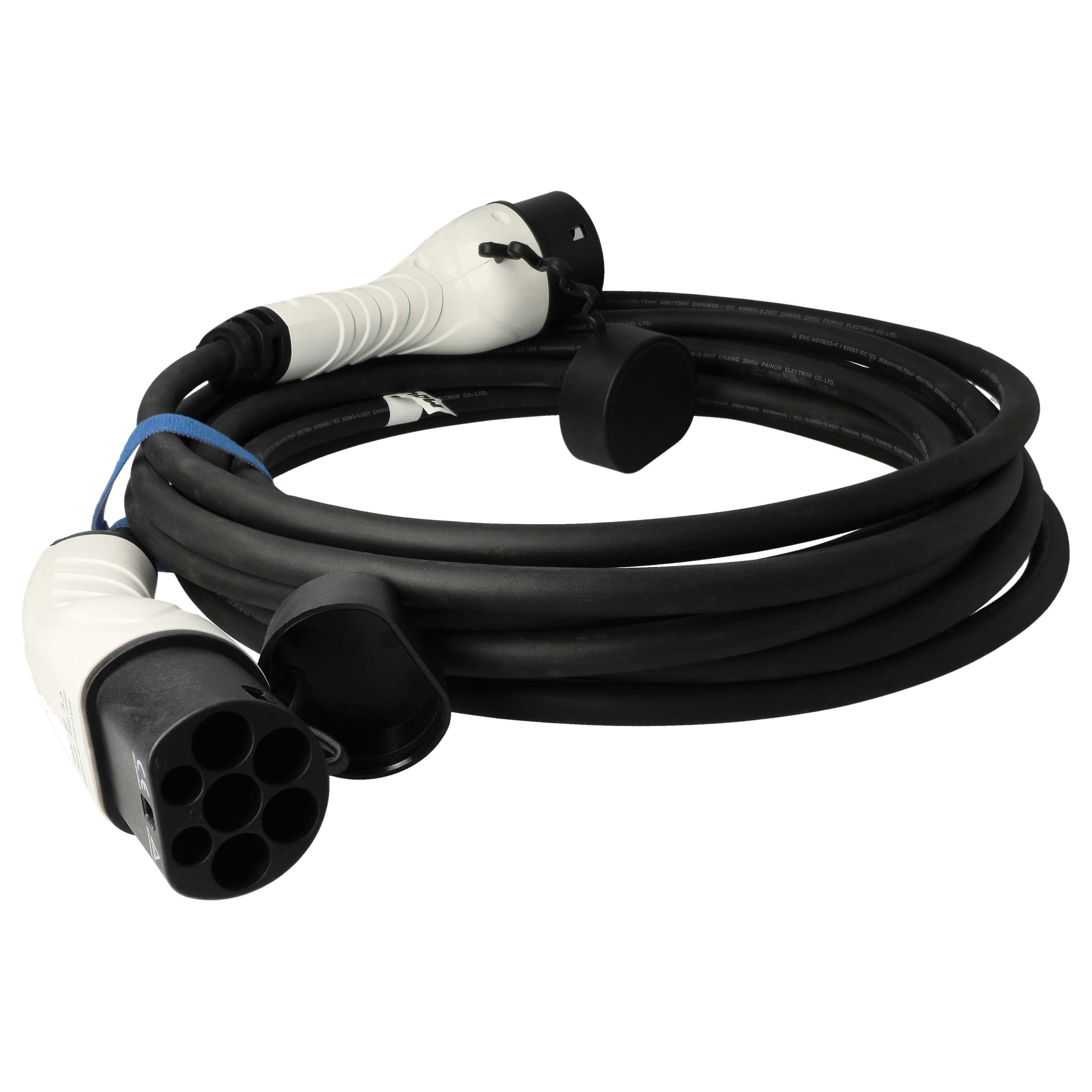 Ein EV-Ladekabel mit zwei weiß-schwarzen Steckern und einem schwarzen Kabel, auf weißem Hintergrund.