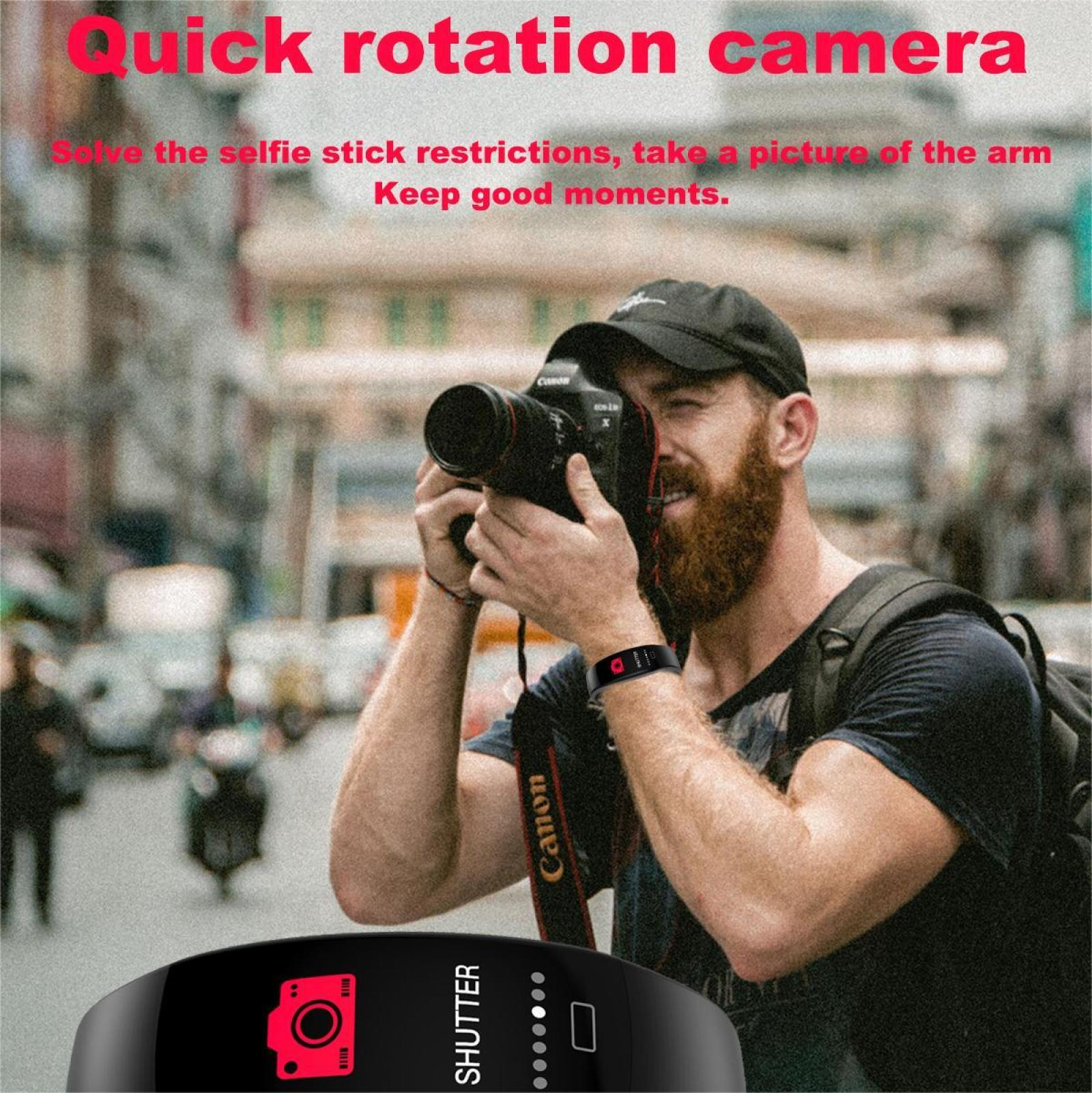 Ein Mann mit Bart macht ein Foto mit einer Canon-Kamera. Er trägt eine schwarze Mütze und einen Fitness-Tracker. Hintergrund ist verschwommene Straße.