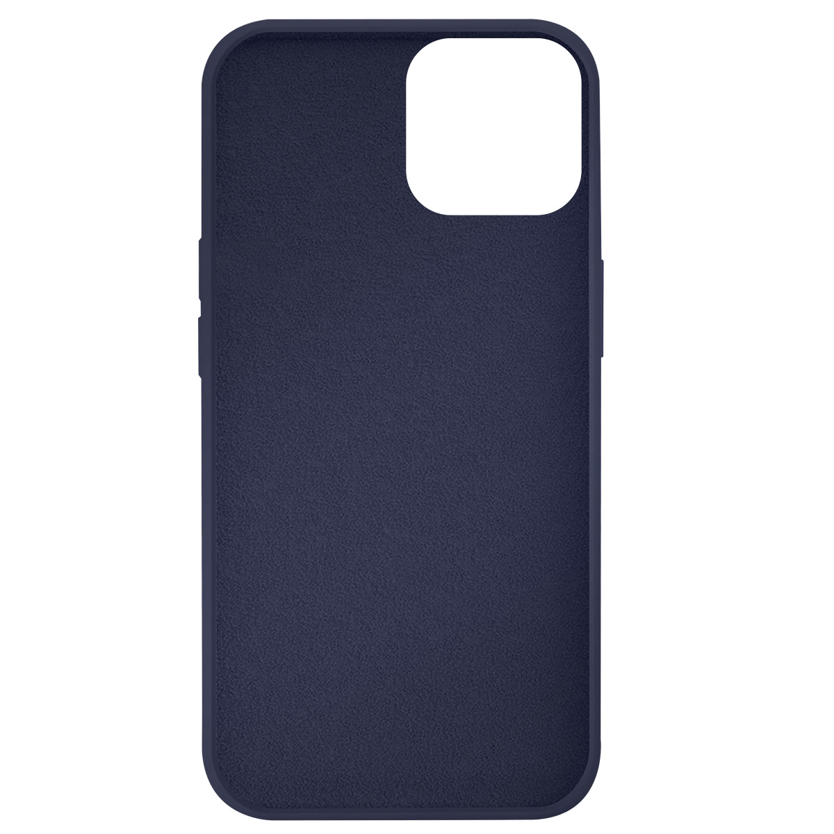 Una custodia per telefono blu navy. Ha un ritaglio per la fotocamera e pulsanti laterali. La texture è leggermente ruvida.