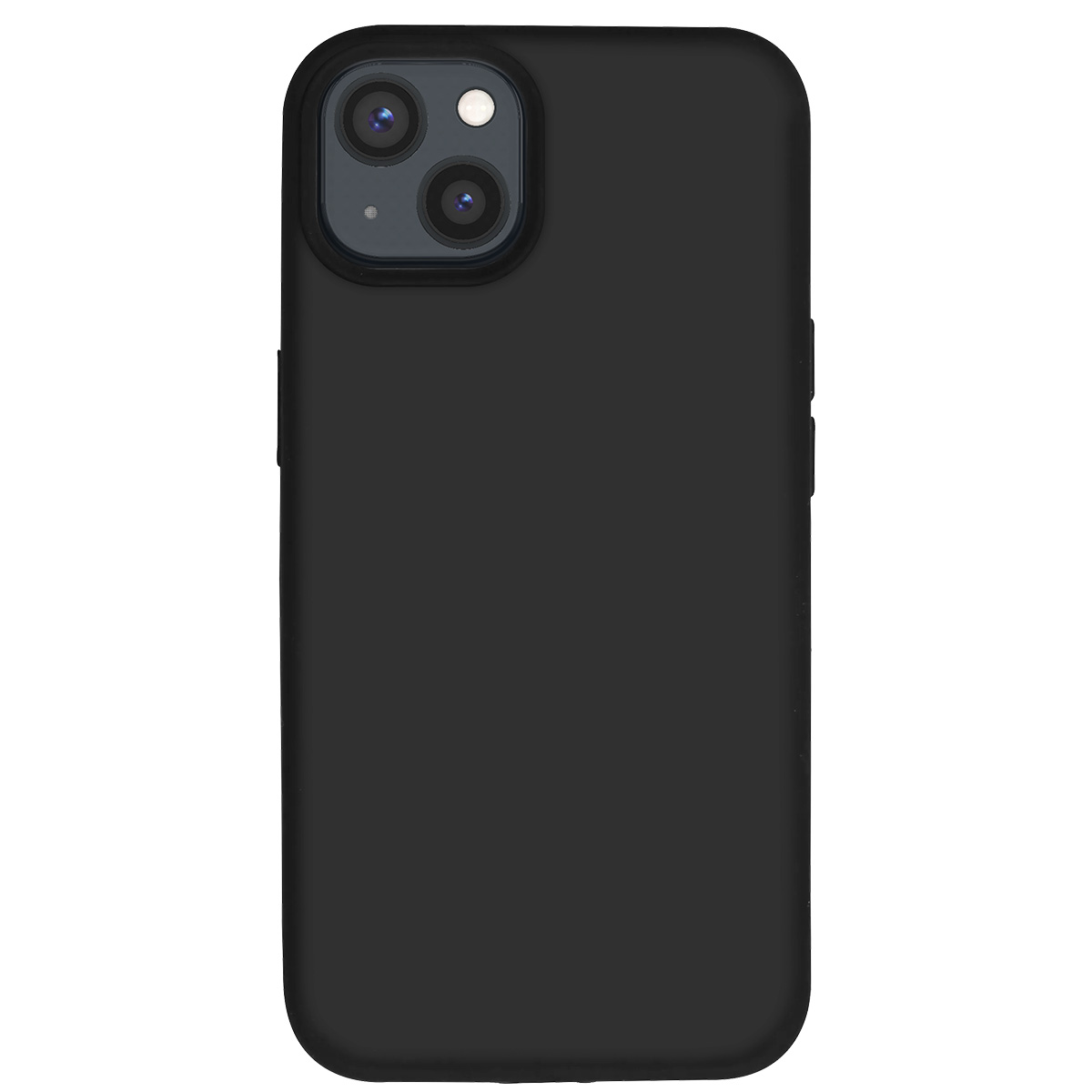 Un iPhone nero in una custodia nera, con lenti della fotocamera visibili in alto a sinistra. La custodia ha pulsanti sul lato destro.