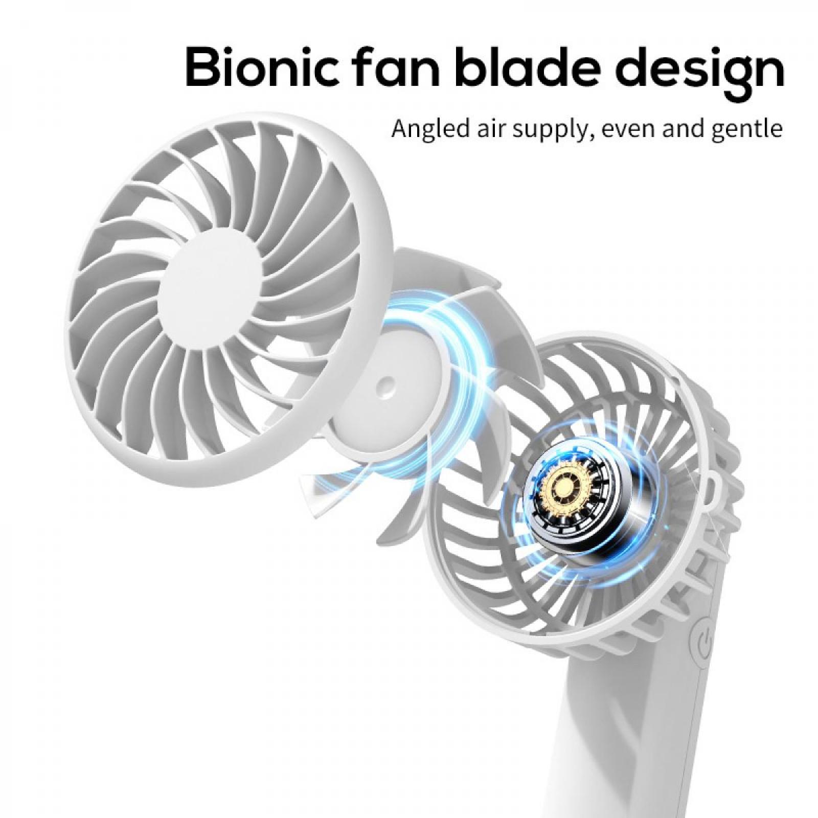 Ein weißer Ventilator mit Bionik-Schaufeldesign wird gezeigt. Der Ventilator ist teilweise zerlegt. Helles blaues Licht geht von seinem Kern aus.