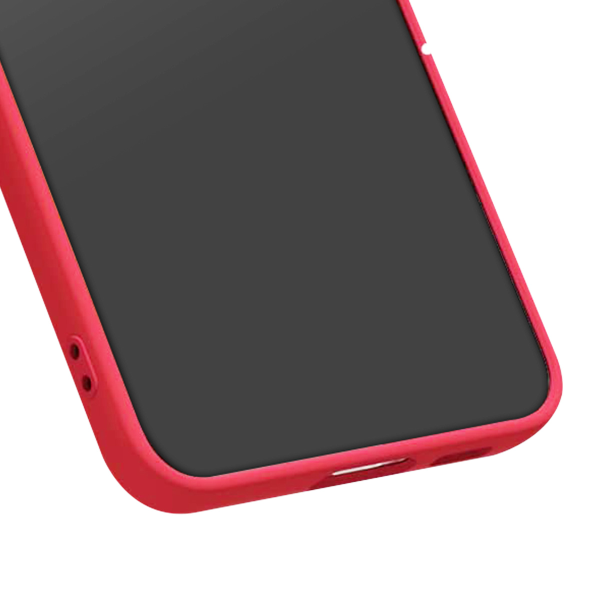 Primo piano di una custodia rossa per telefono con schermo nero. La custodia ha bordi arrotondati e un ritaglio nella parte inferiore.