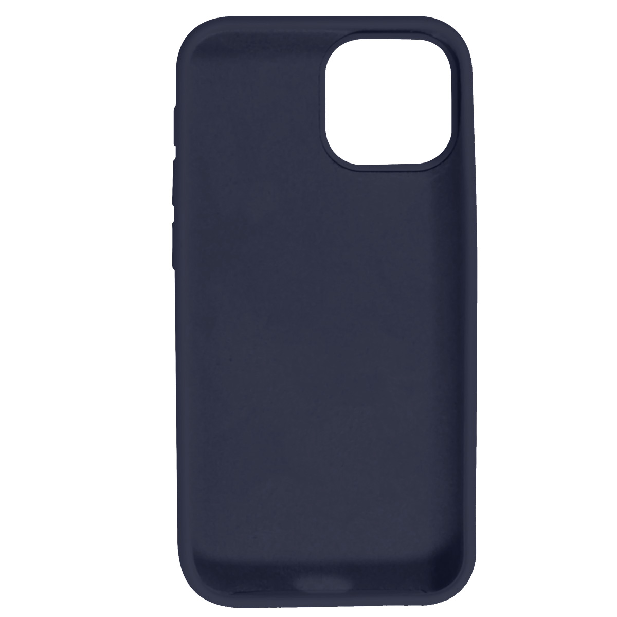 Una custodia per telefono blu navy. Ha ritagli per la fotocamera e i pulsanti, su sfondo bianco.
