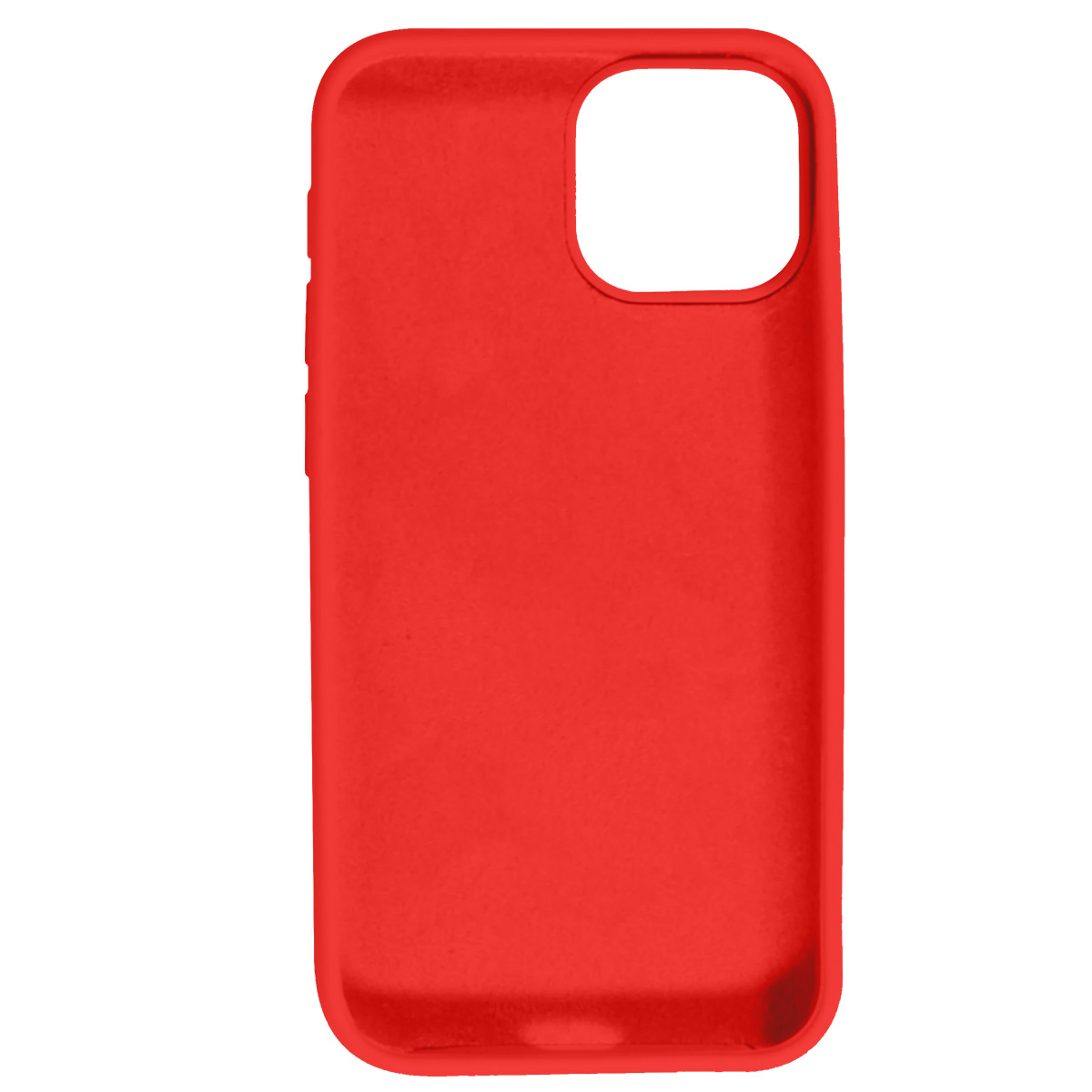 Una custodia rossa per telefono con ritagli per fotocamera e pulsanti, su sfondo bianco.