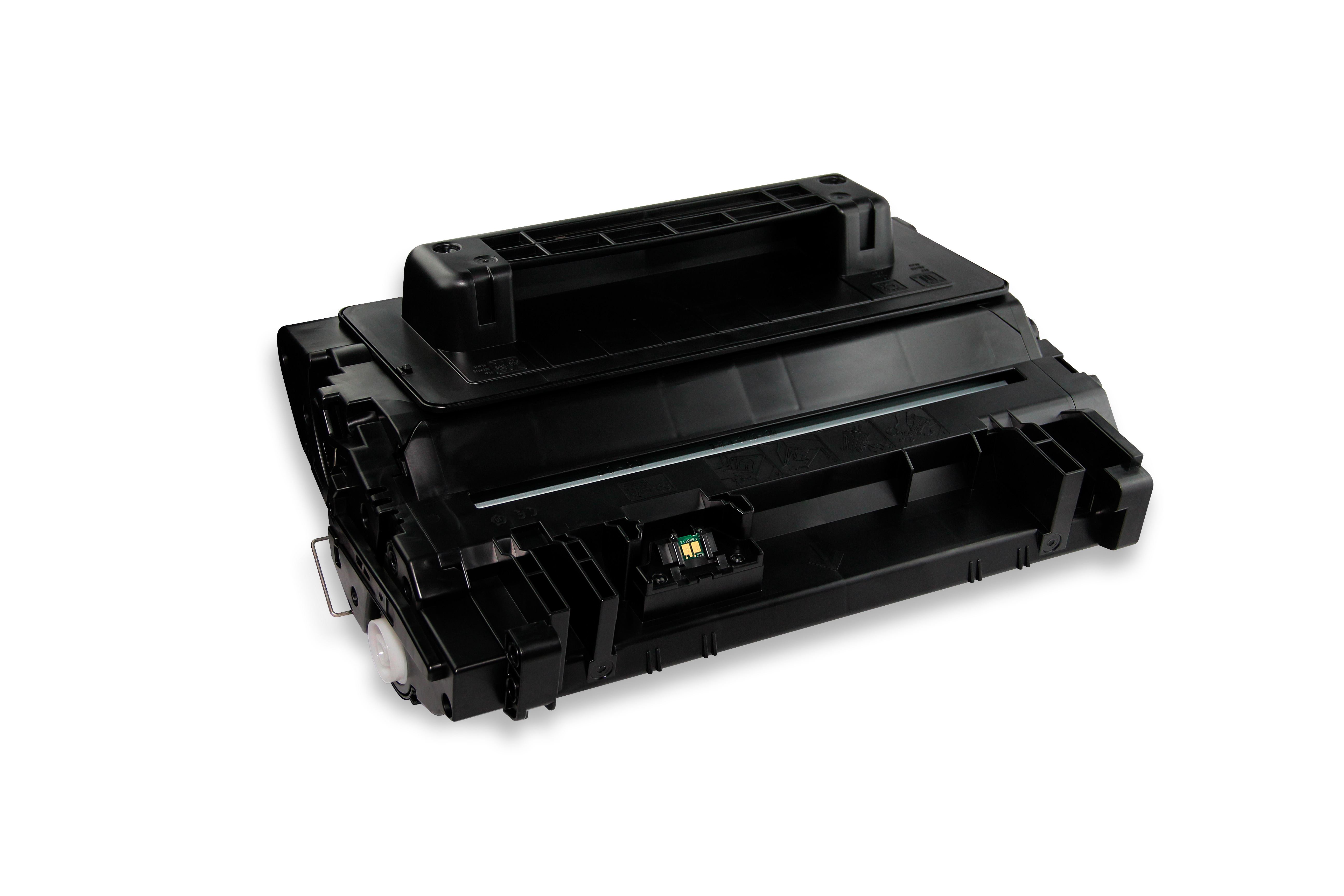 Una cartuccia toner nera con maniglia. Lo sfondo è bianco.