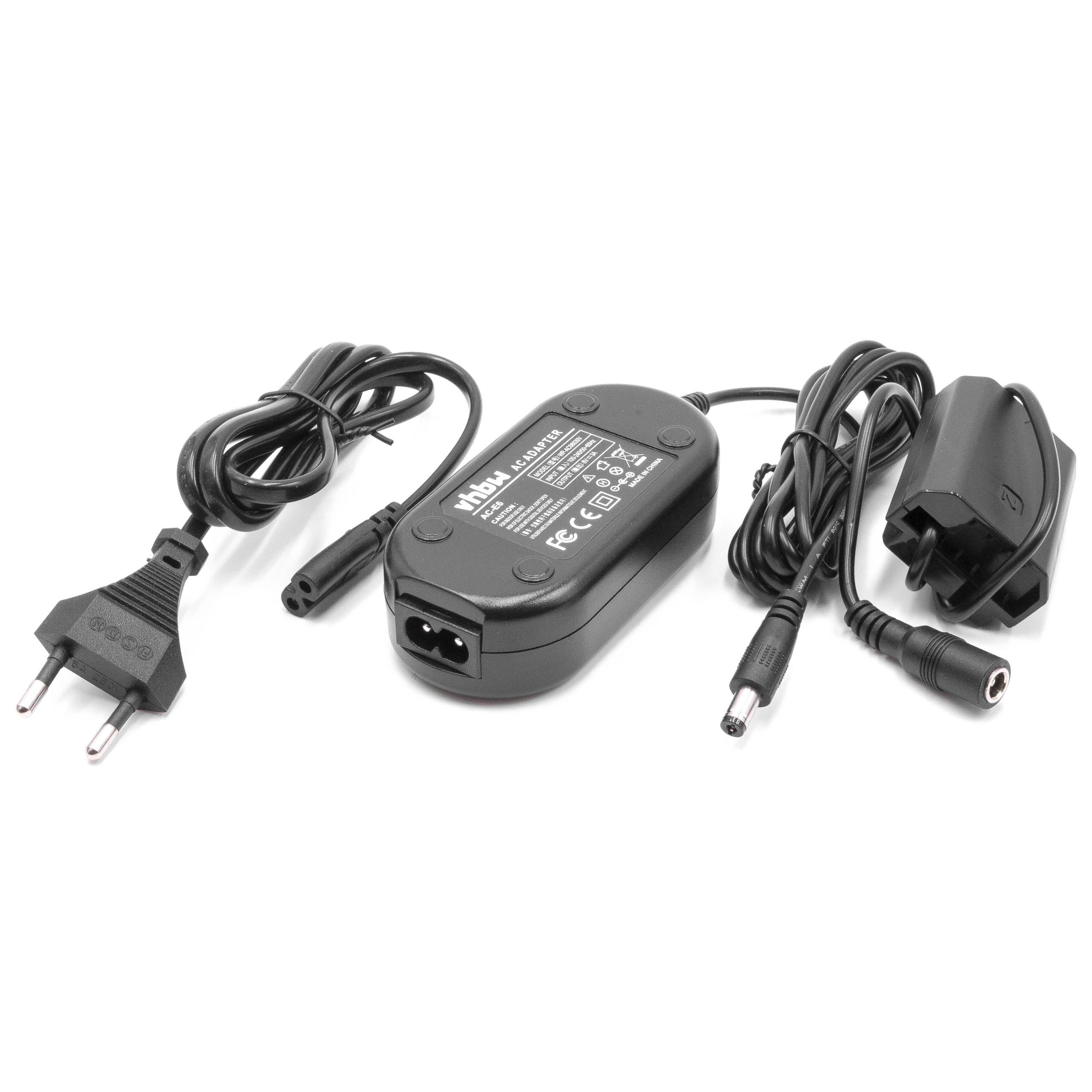 Schwarzes AC-Netzteil mit Kabeln und Stecker auf weißem Hintergrund. Das Netzteil hat den Markennamen 'vhbw'.