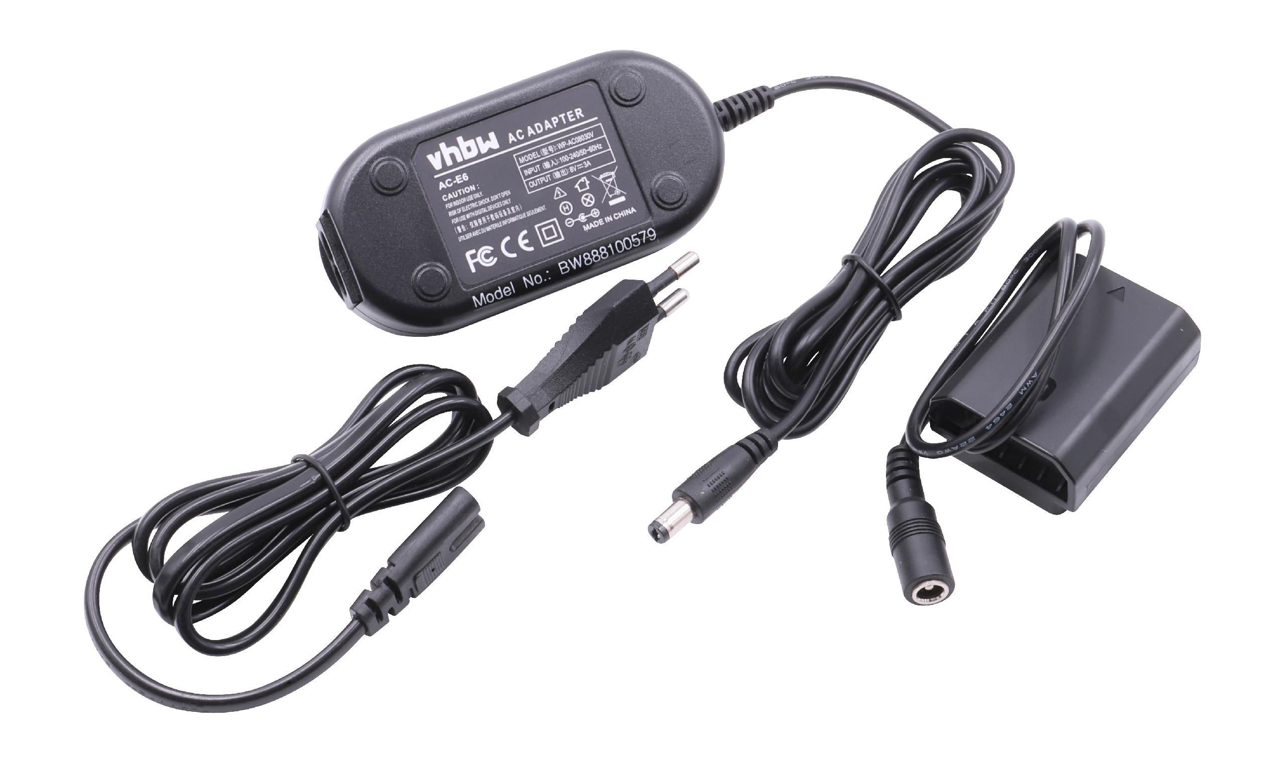 Schwarzes vhbw AC-Netzteil mit mehreren schwarzen Kabeln und Steckern, auf weißem Hintergrund.