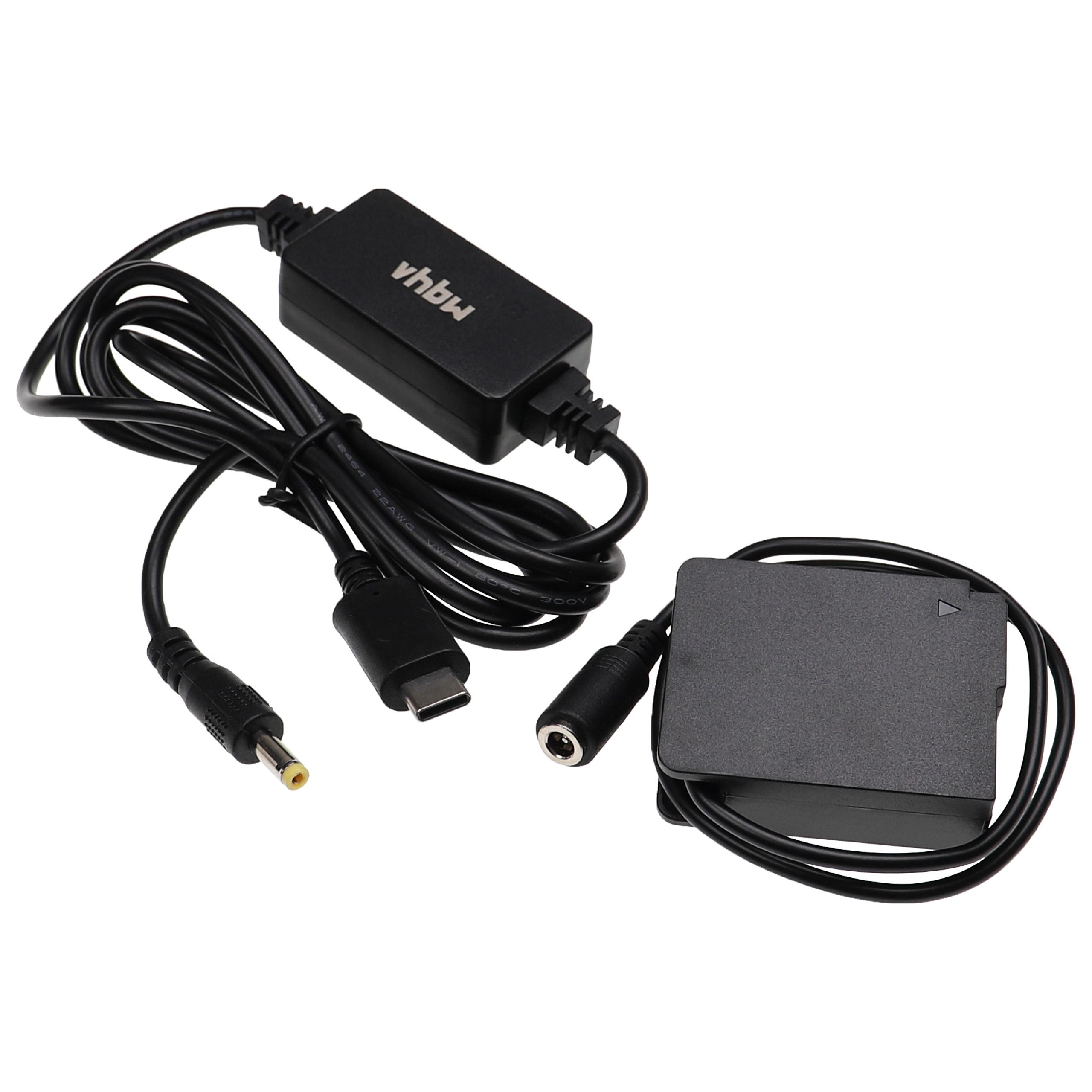 Schwarzer Netzadapter mit mehreren Steckern und Kabeln. Enthält einen rechteckigen Block mit dem Logo 'vhbw'.