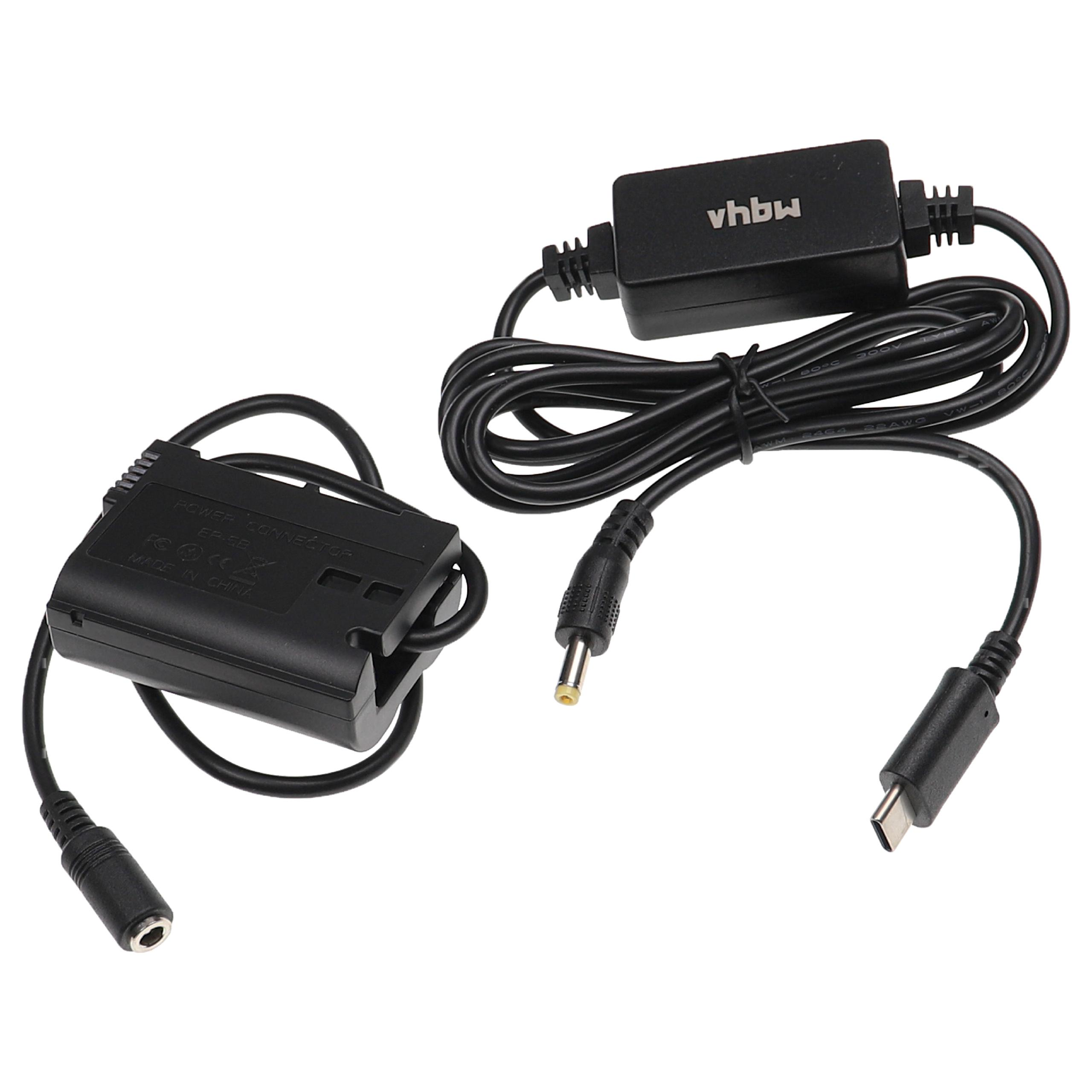 Zwei schwarze Netzadapter mit Kabeln. Einer ist ein Batterieadapter, der andere hat ein vhbw-Etikett und einen USB-C-Anschluss.