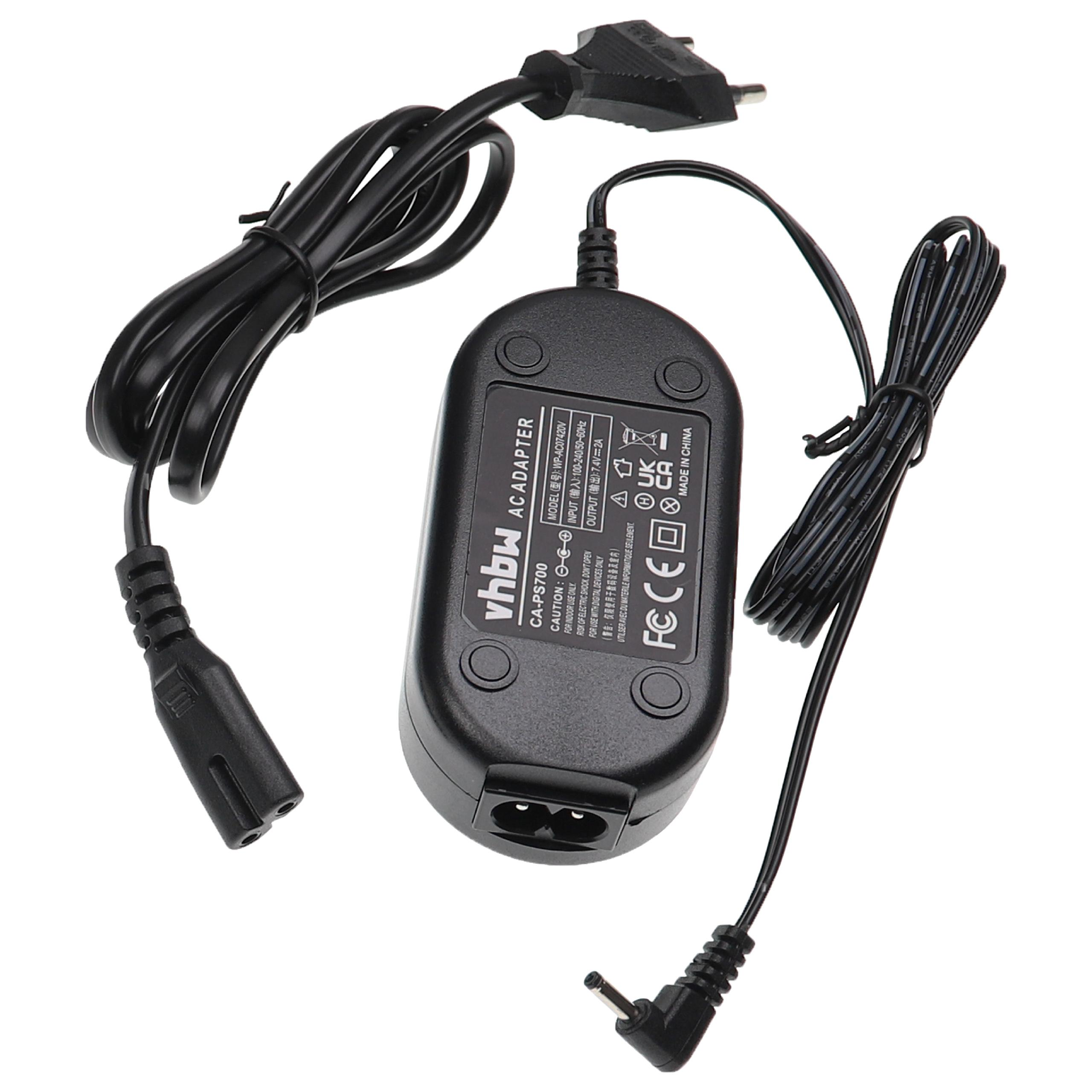Schwarzes AC-Adapter mit mehreren schwarzen Kabeln und Steckern. Der Adapter hat Text, und ein europäischer Stecker ist sichtbar.