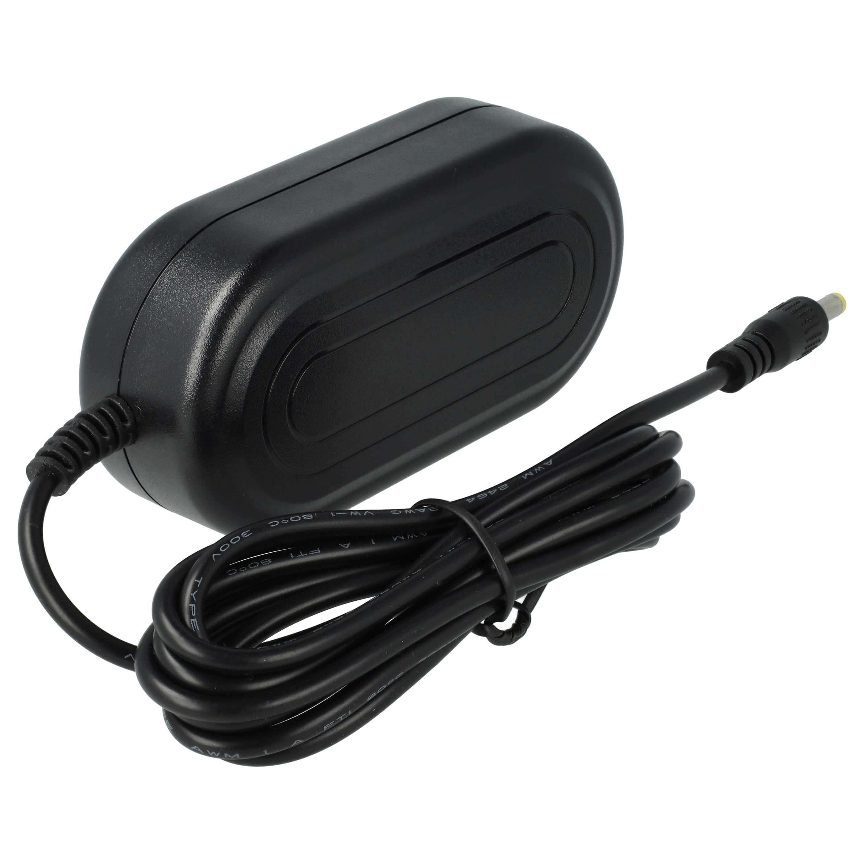 Ein schwarzes Netzteil mit angeschlossenem Kabel. Das Kabel ist aufgerollt und am Adapter befestigt.