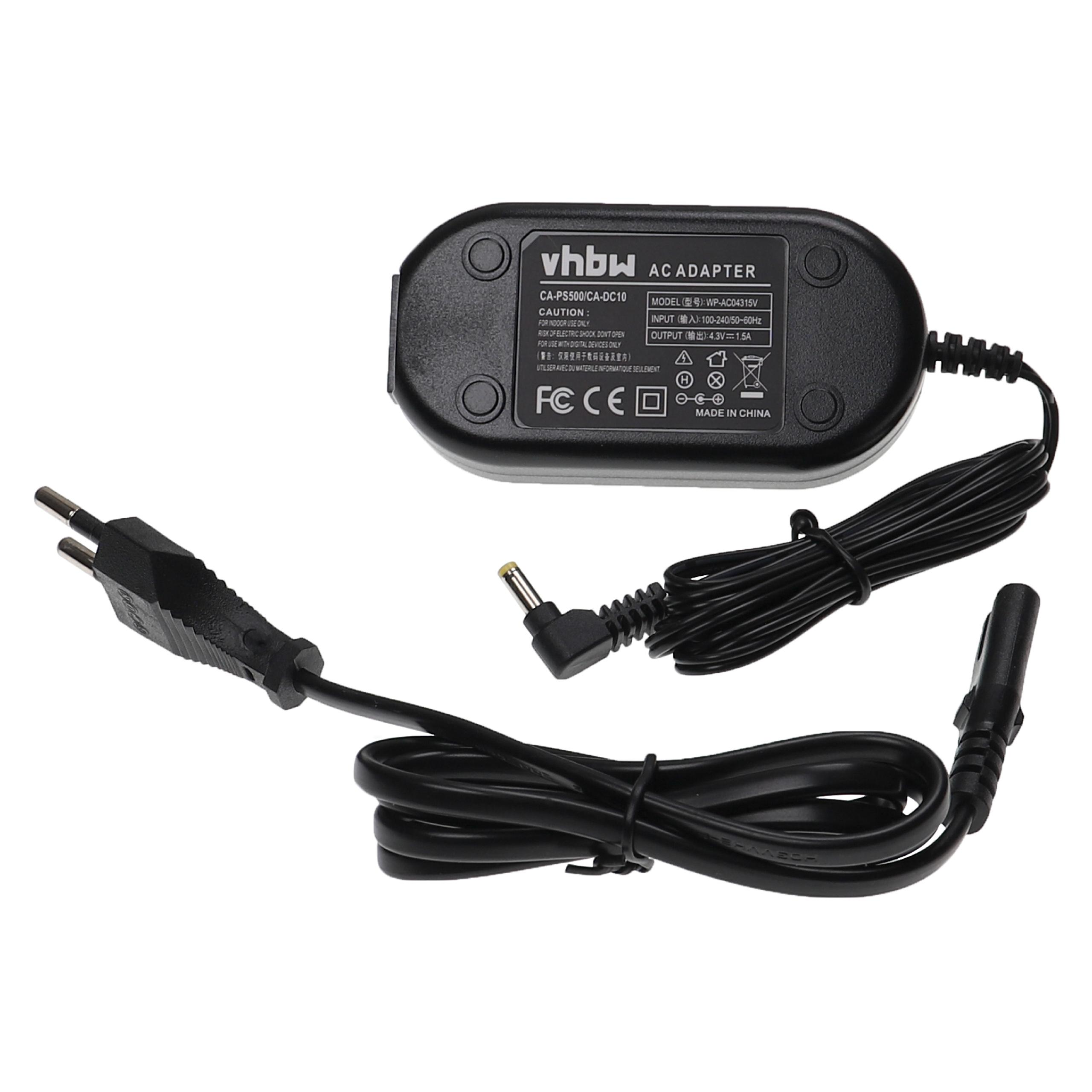 Schwarzes Netzteil mit Kabel und Steckern. Text auf dem Adapter lautet 'vhbw AC ADAPTER' und andere technische Details.