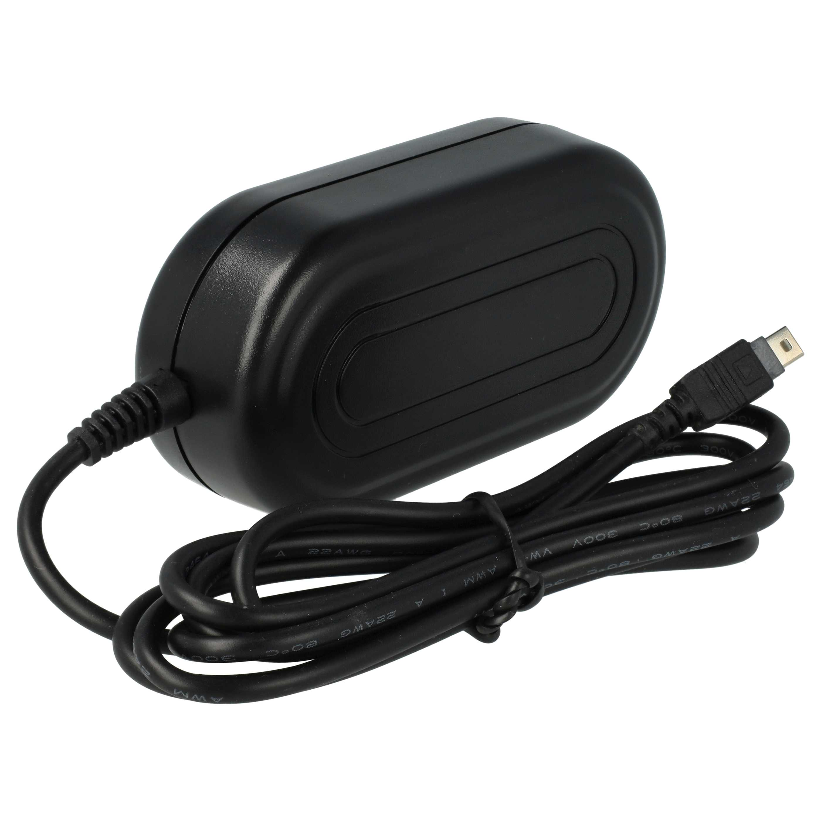 Ein schwarzes Netzteil mit Kabel und Stecker, isoliert auf weißem Hintergrund.