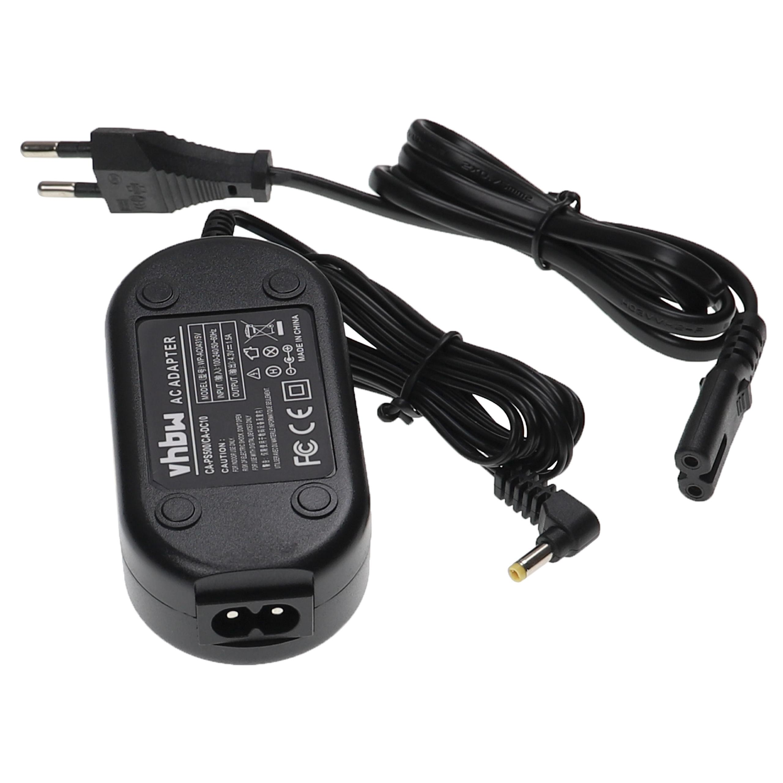 Schwarzes Netzteil mit Netzkabel und Stecker. Der Adapter hat Text darauf.