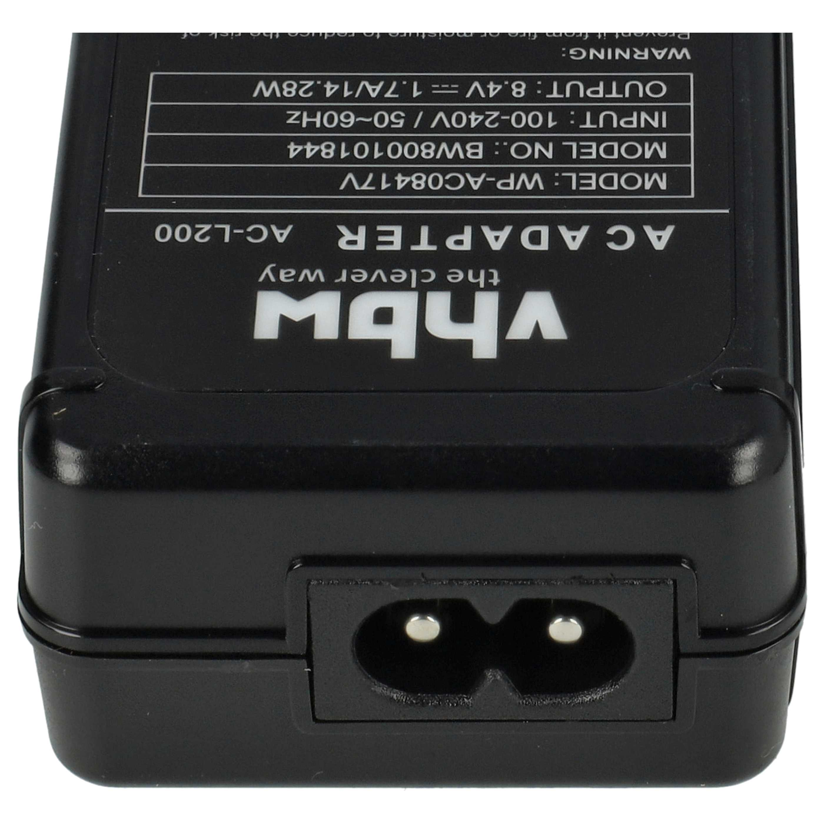 Schwarzer AC-Adapter mit Text. Er hat einen Stromsteckereingang und ein Etikett mit technischen Daten.