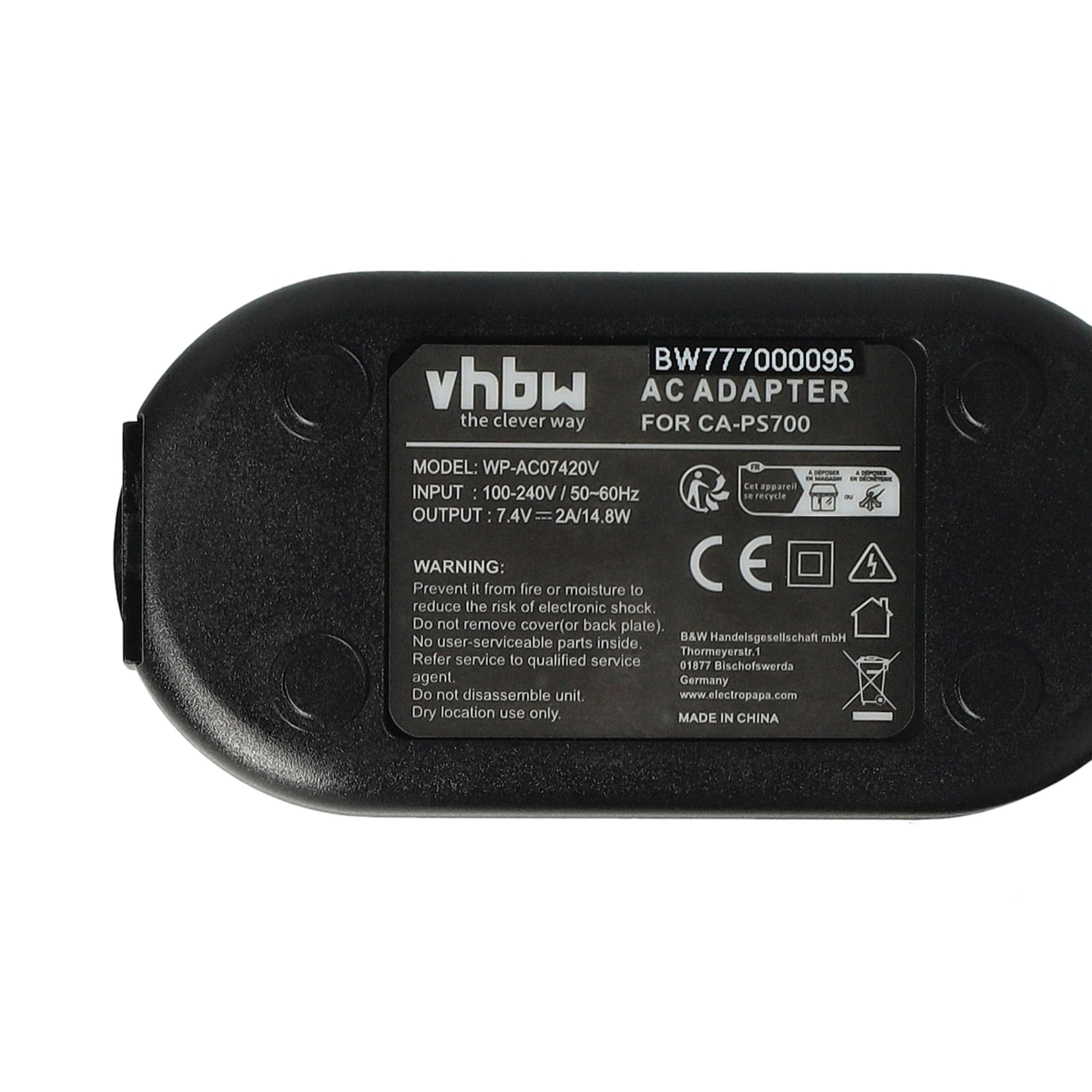 Schwarzer AC-Adapter mit weißem Text. Enthält Marke, Modell, Eingangs-/Ausgangsdetails und Warnhinweise. Hergestellt in China.