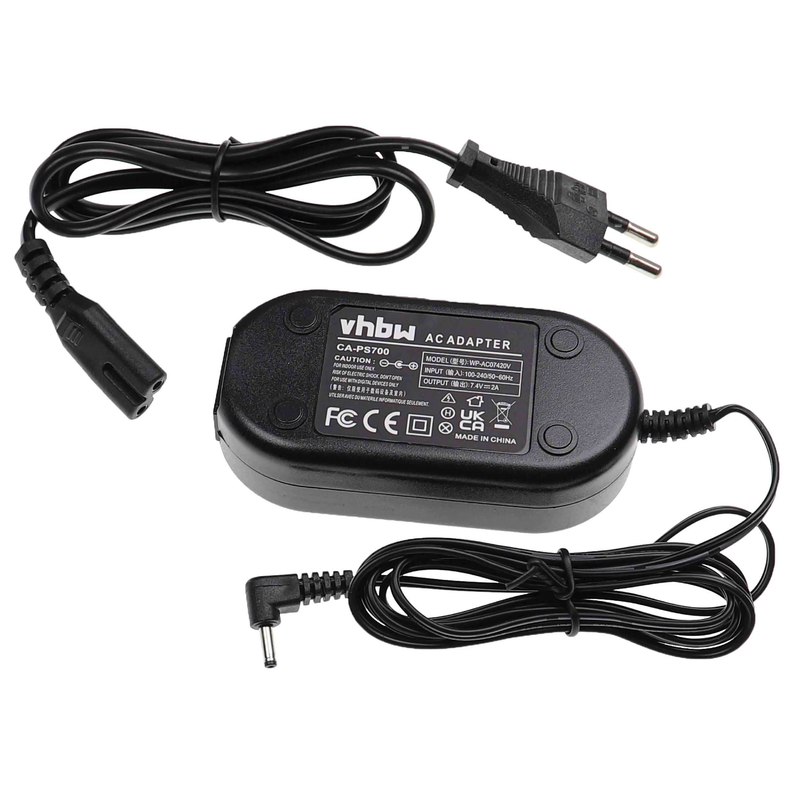 Schwarzes AC-Adapter mit Kabeln und einem Zweipol-Stecker. Der Adapter hat Text darauf.