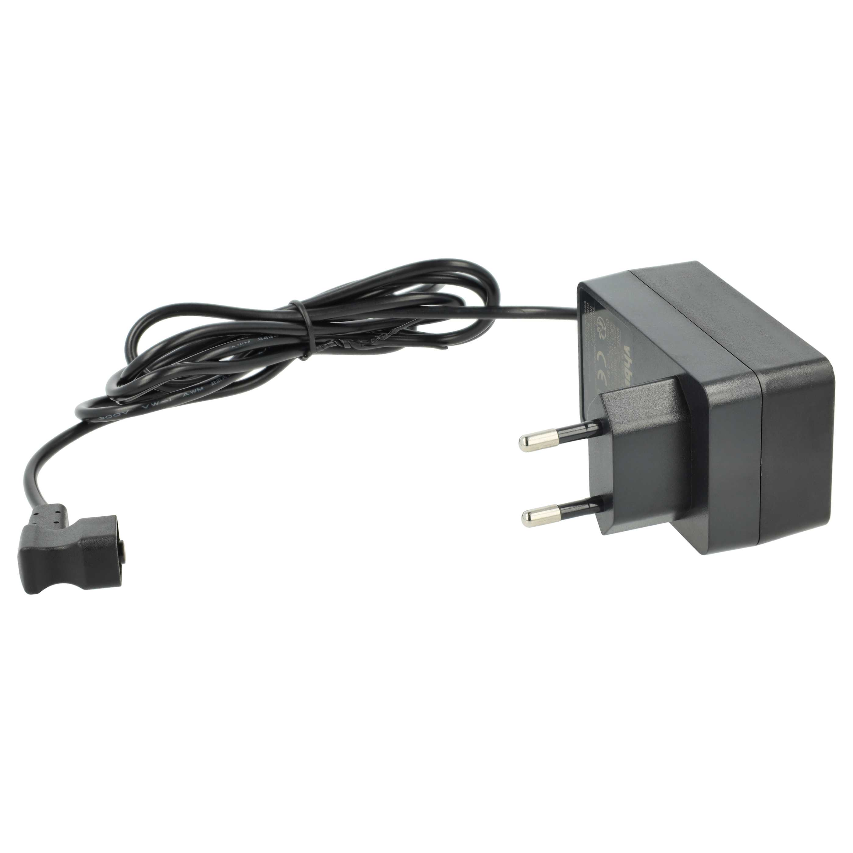 Ein schwarzes Netzteil mit einem zweipoligen Stecker und einem angeschlossenen schwarzen Kabel auf weißem Hintergrund.