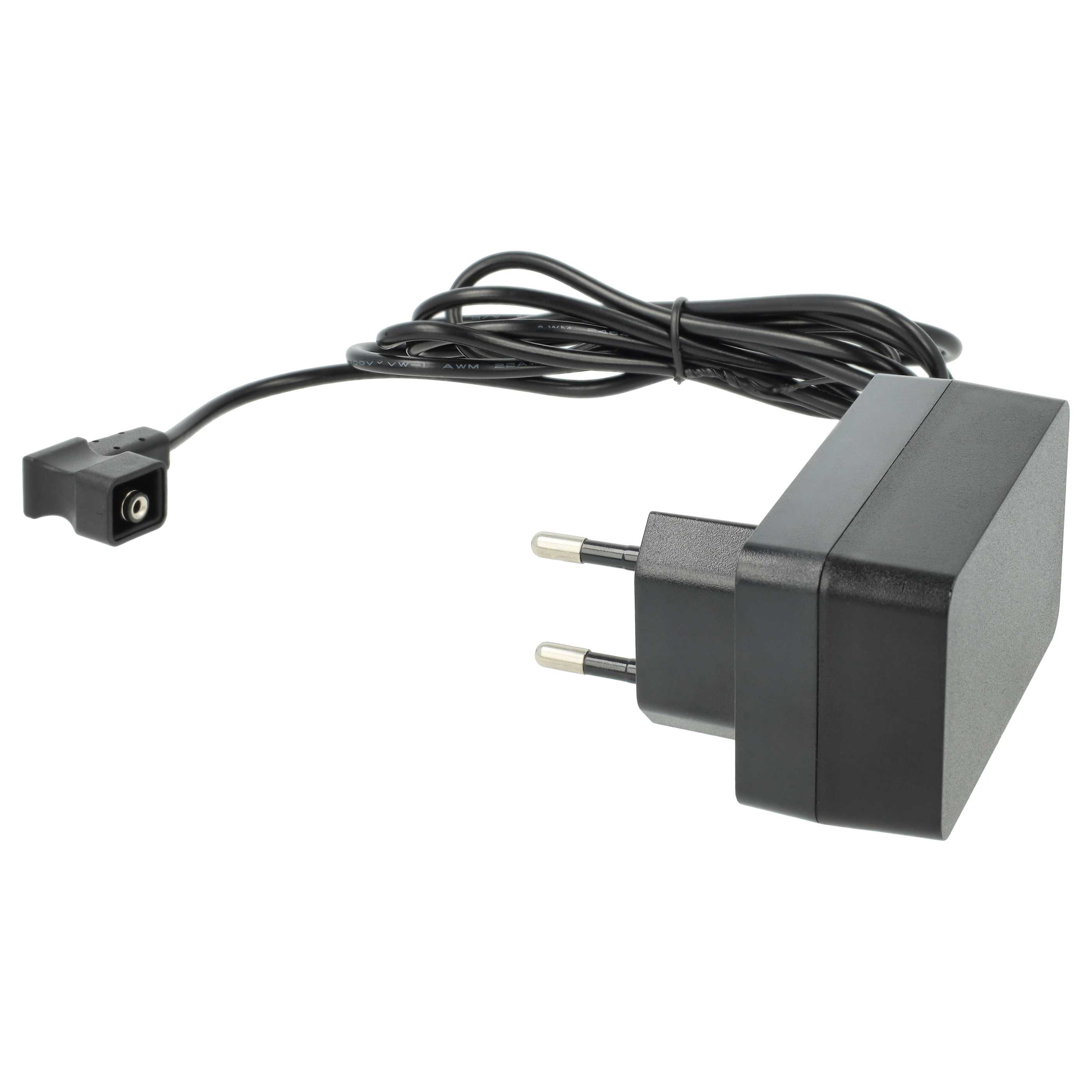 Ein schwarzes Netzteil mit Kabel und Stecker auf weißem Hintergrund.
