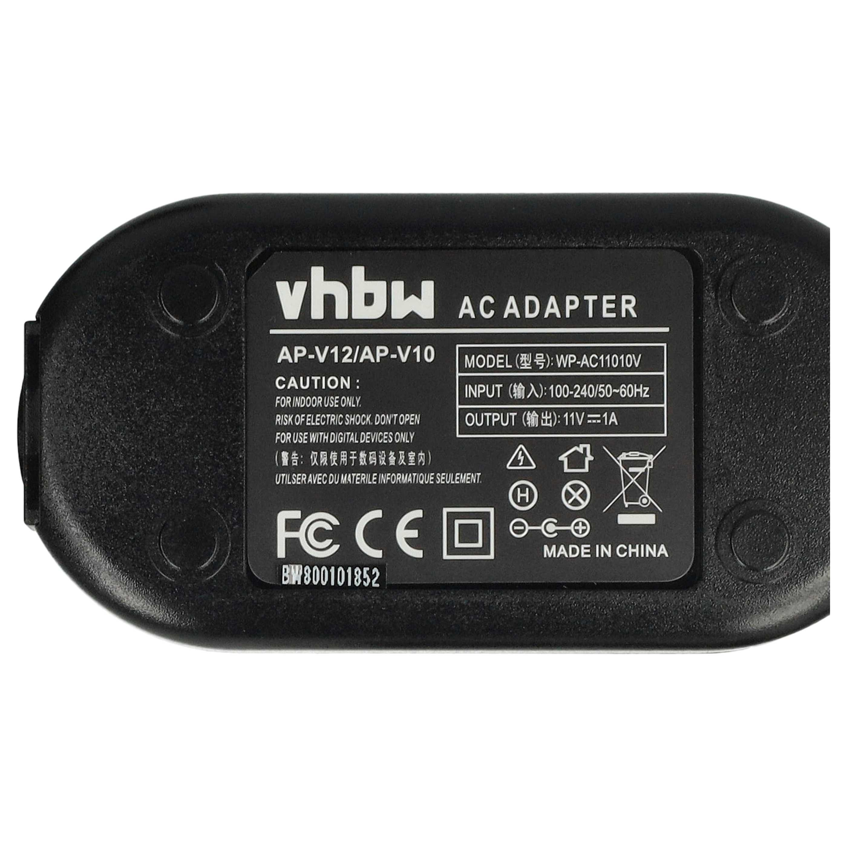 Schwarzer AC-Adapter mit weißem Text, einschließlich der Marke 'vhbw', Modellinformationen und Sicherheitshinweisen. Hergestellt in China.