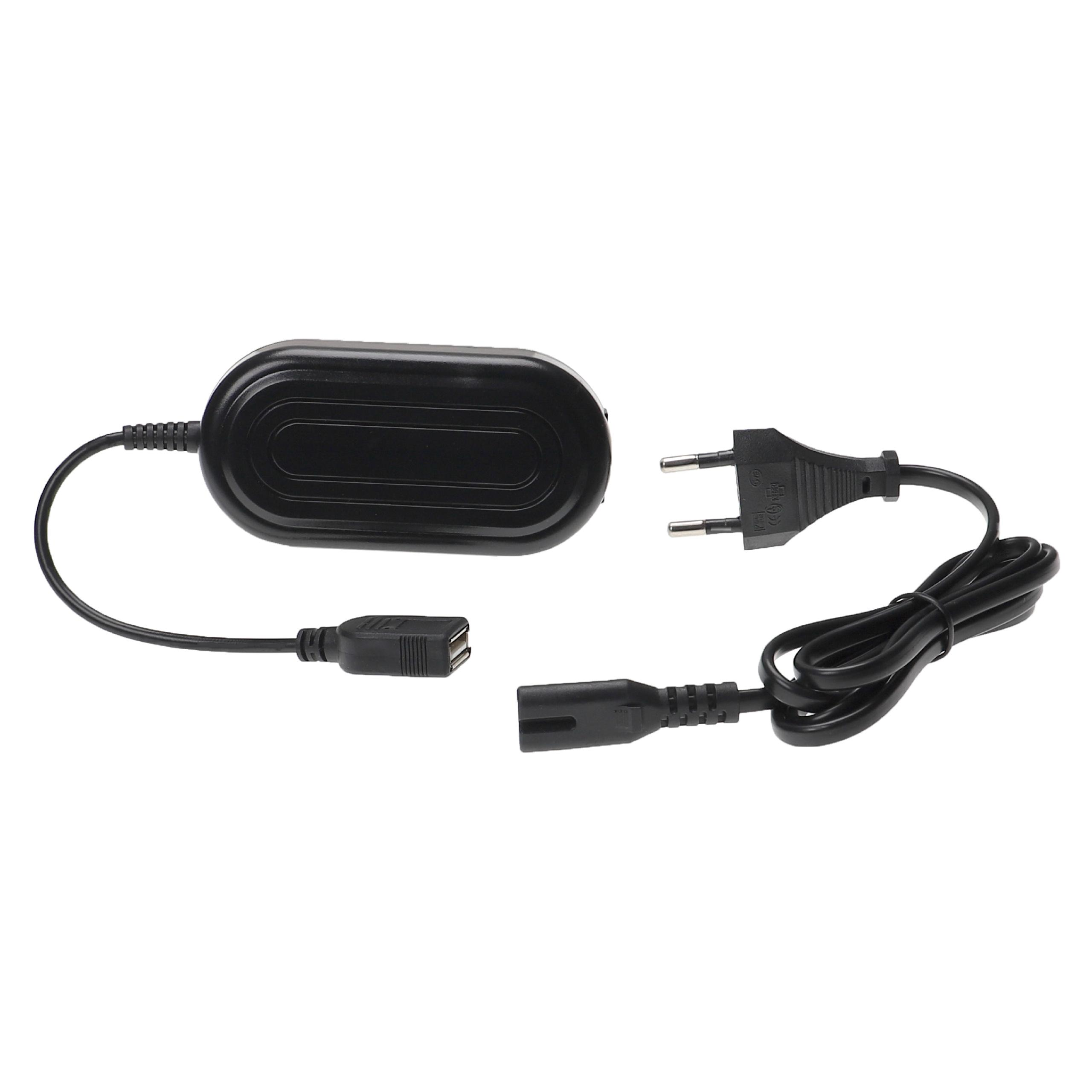 Schwarzes Netzteil mit mehreren Kabeln und Anschlüssen. Enthält einen Netzstecker, USB und eine Ladebox.