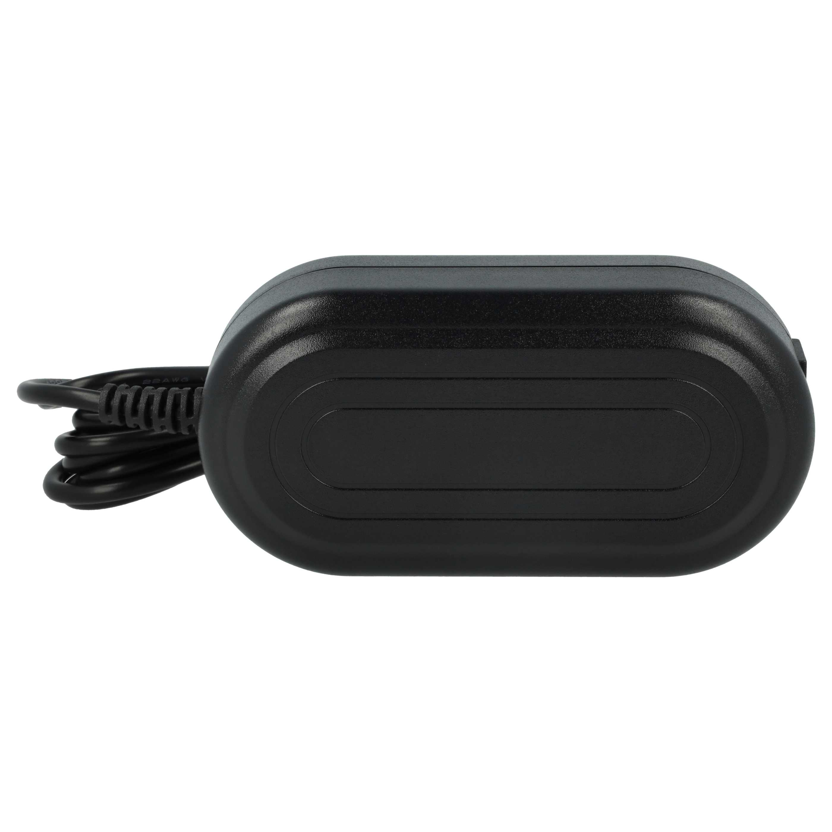 Ein schwarzes Netzteil mit ovaler Form und einem dicken schwarzen Kabel.