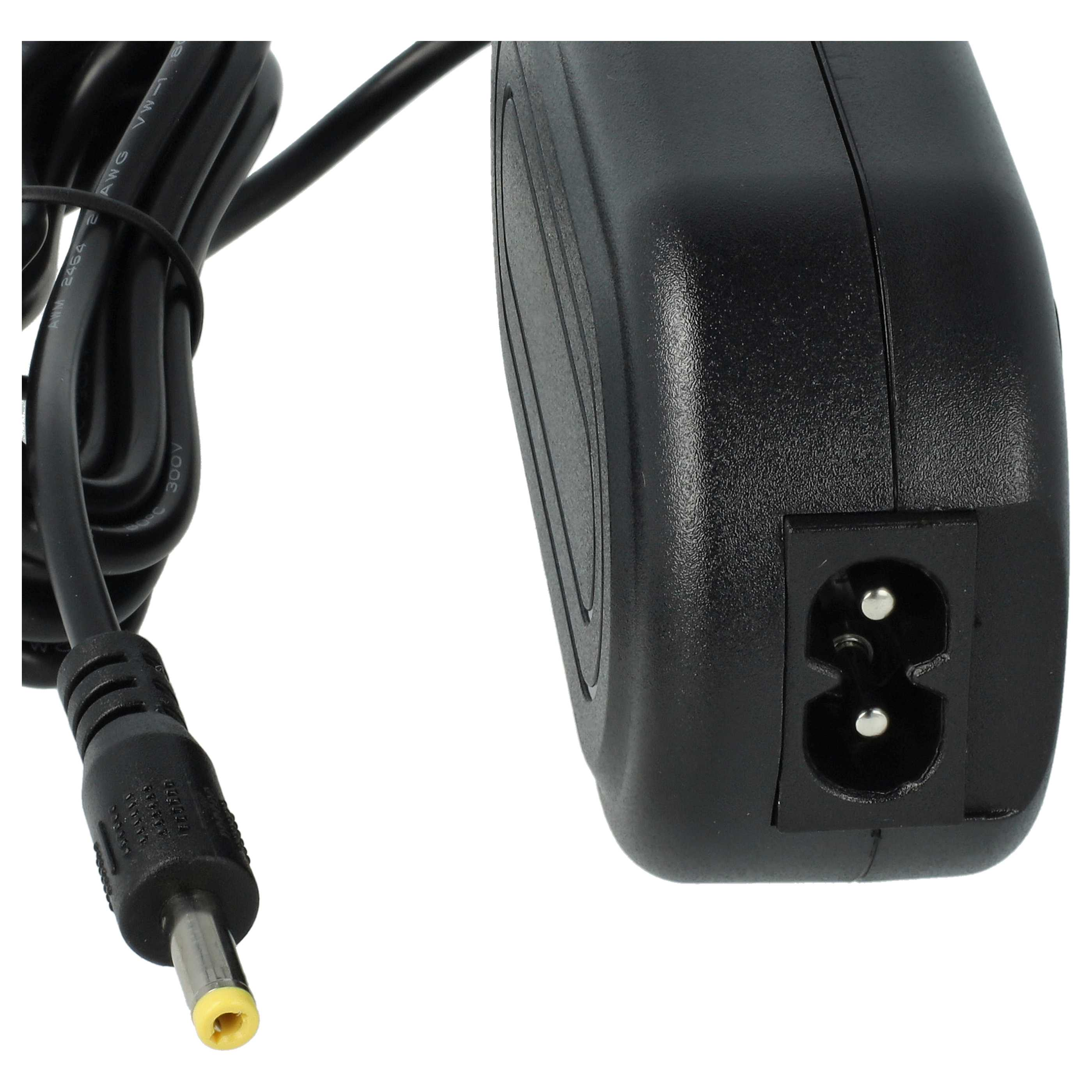 Ein schwarzes Netzteil mit Kabel und Stecker. Der Adapter hat zwei Löcher für das Netzkabel.