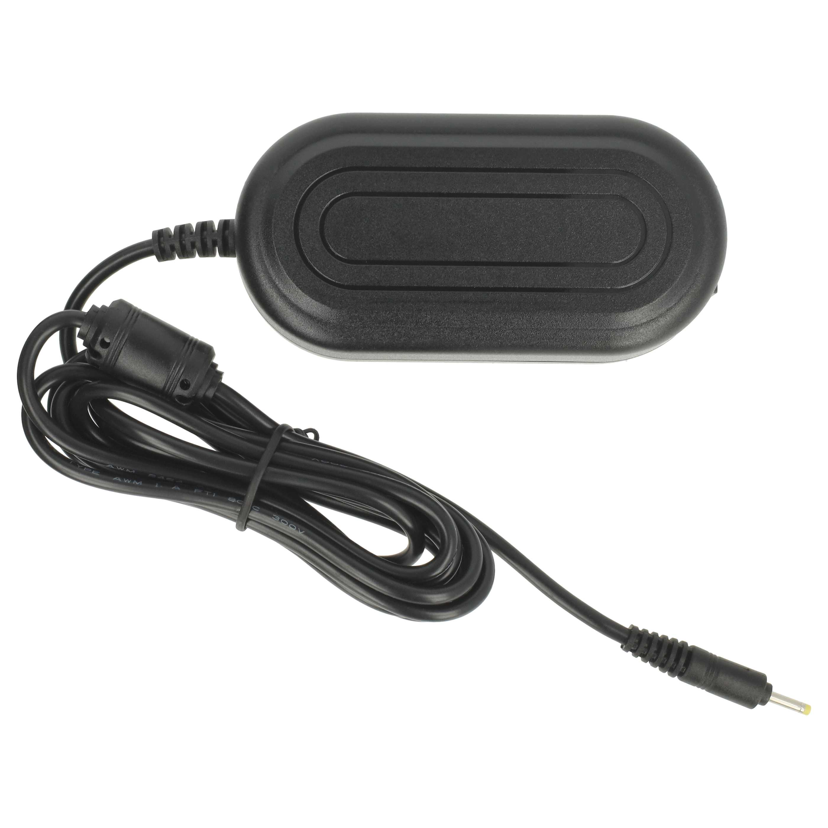 Ein schwarzes Netzteil mit Kabel und Stecker auf weißem Hintergrund.