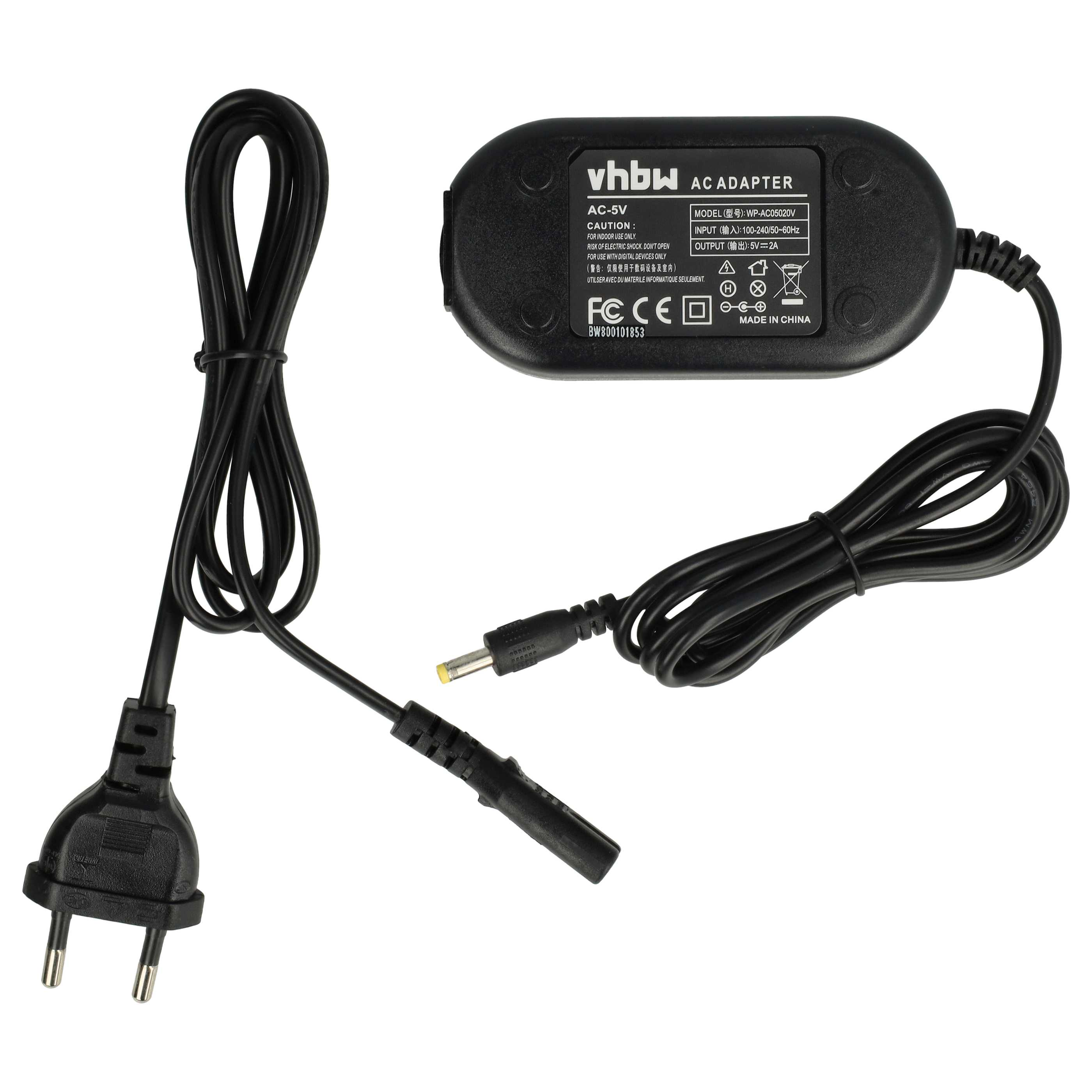 Schwarzes AC-Netzteil mit Eurostecker und DC-Anschluss. Der Adapter hat die Bezeichnung vhbw AC ADAPTER.