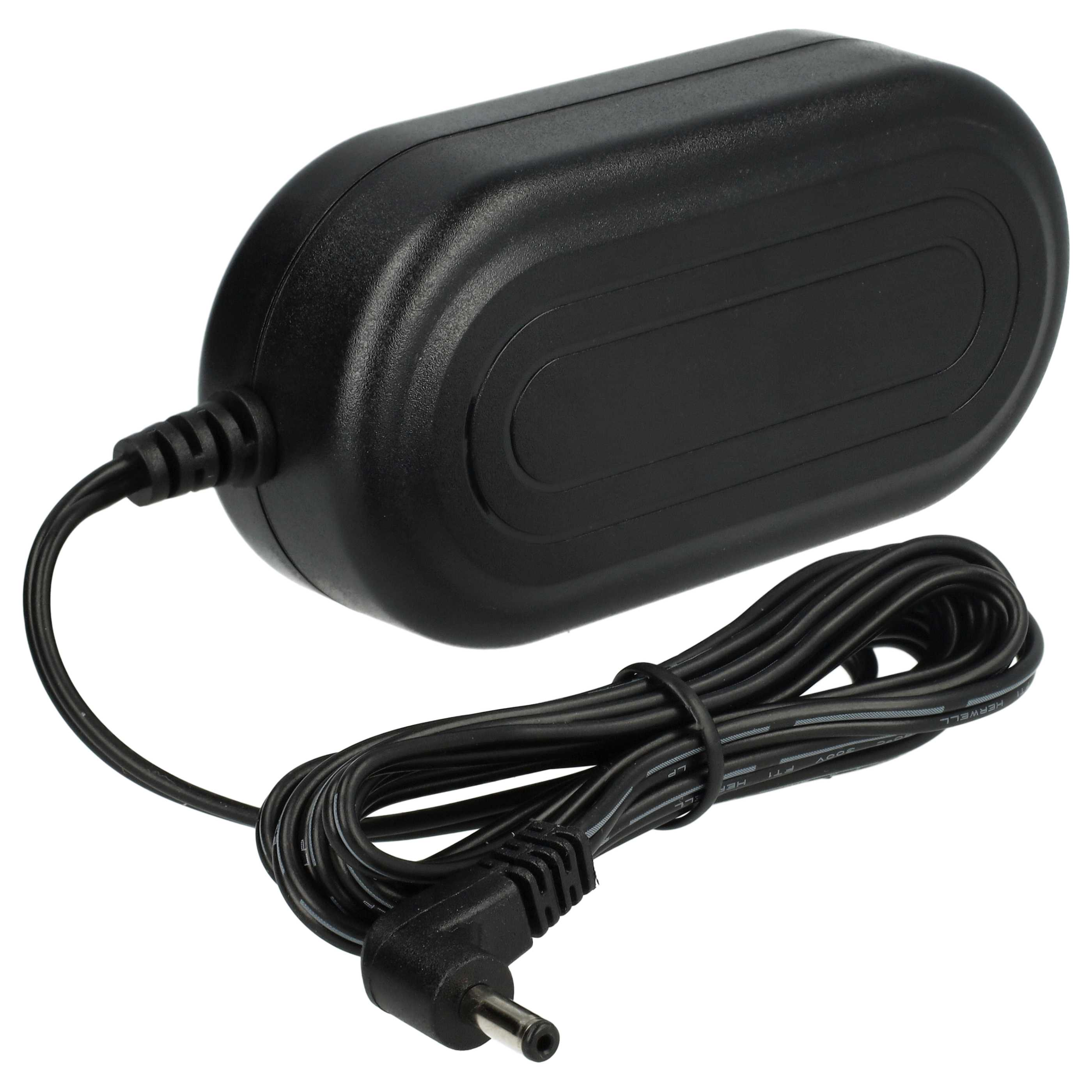Ein schwarzes Netzteil mit einem abgerundeten rechteckigen Gehäuse und einem schwarzen Kabel mit Stecker.