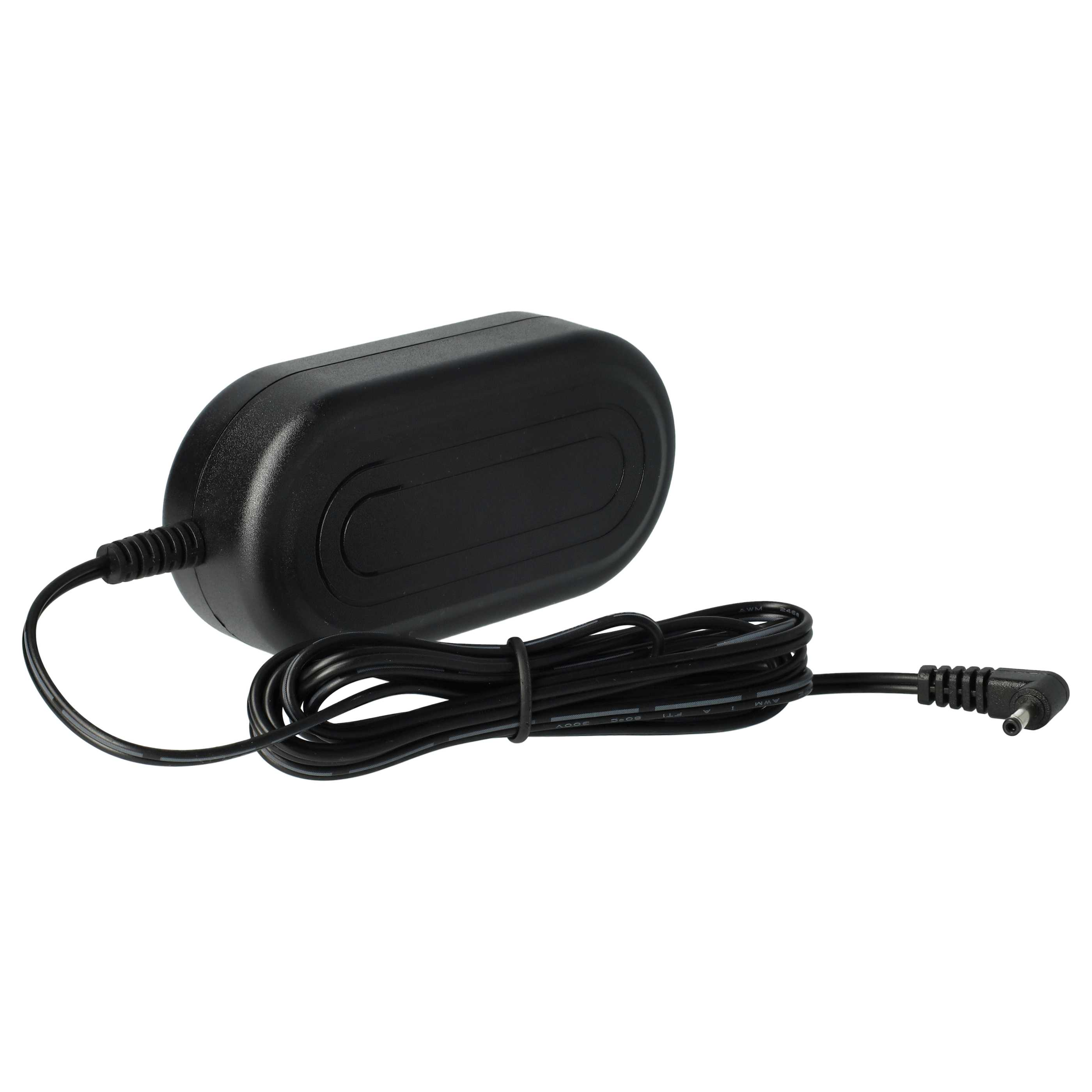 Schwarzes Netzteil mit angeschlossenem Kabel. Das Kabel ist aufgerollt. Ein Stecker befindet sich am Ende des Kabels.