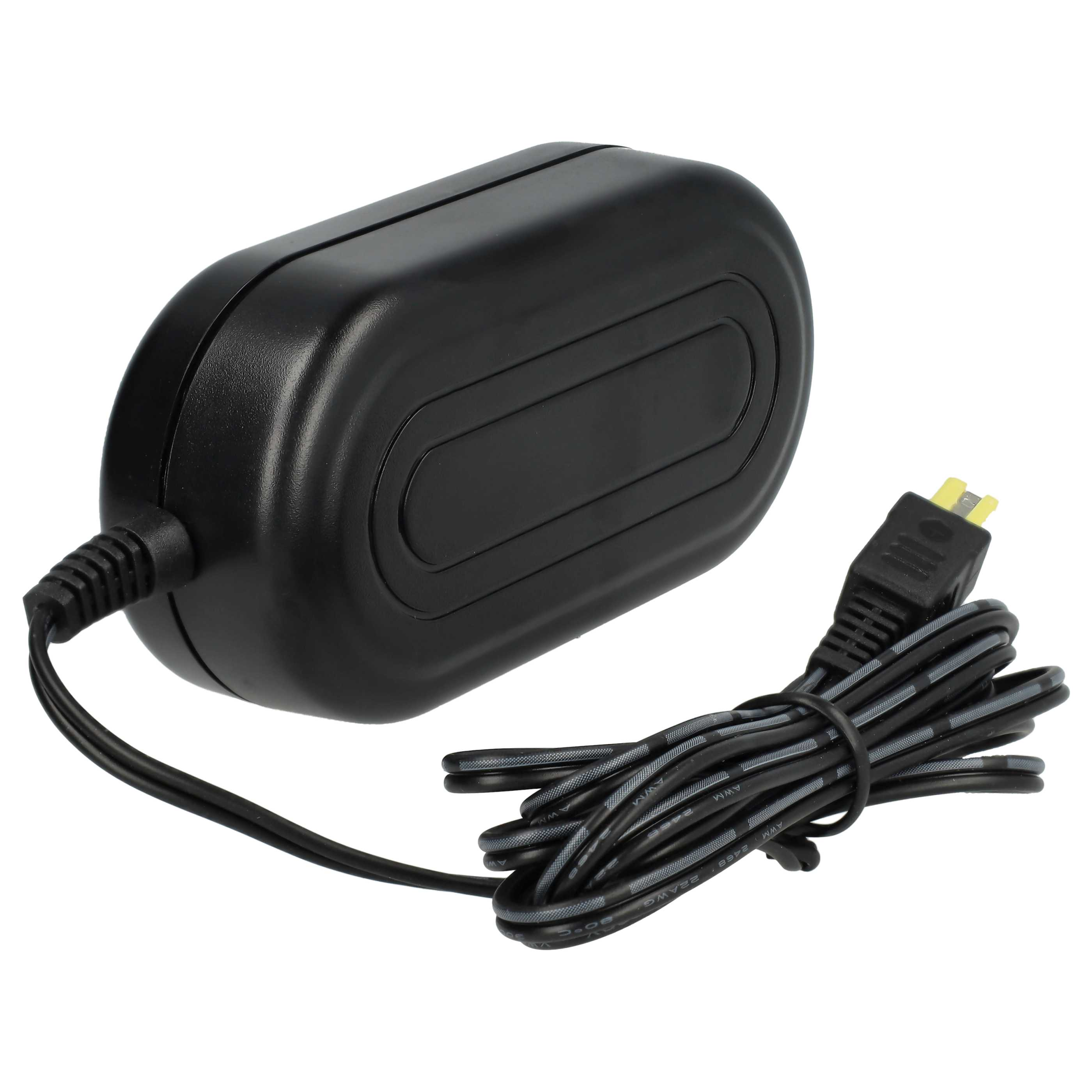 Ein schwarzes Netzteil mit Kabel und Stecker. Der Adapter ist oval. Das Kabel ist schwarz mit grauen Streifen.