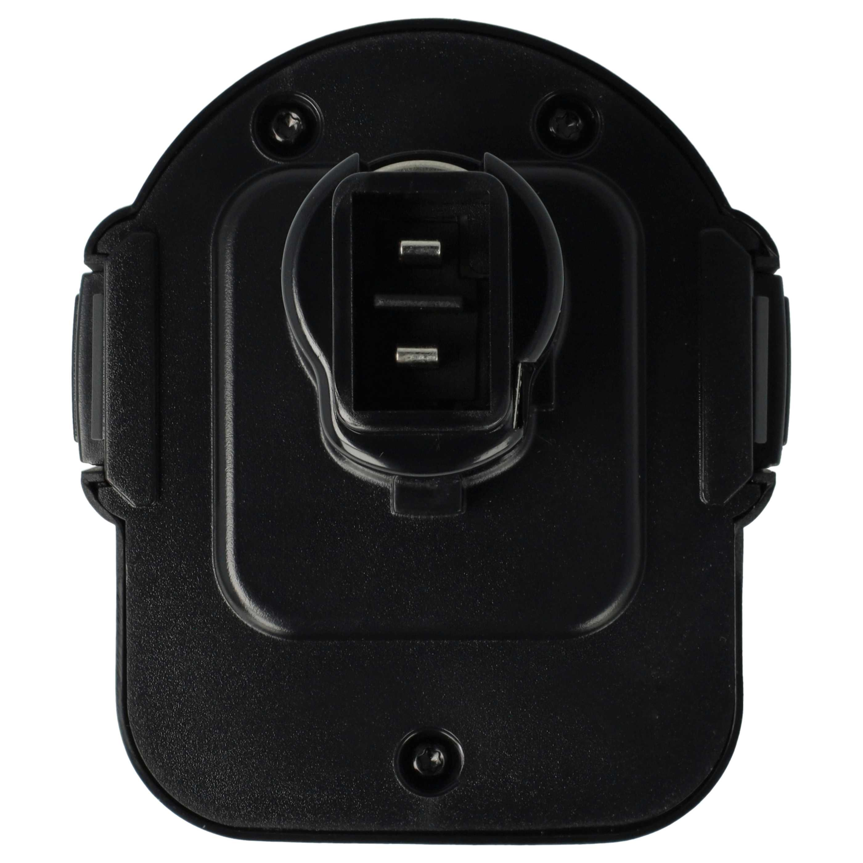 Ein schwarzes Kunststoffteil mit rechteckigem Stecker und zwei Stiften. Das Teil hat eine strukturierte Oberfläche und ist vor weißem Hintergrund.