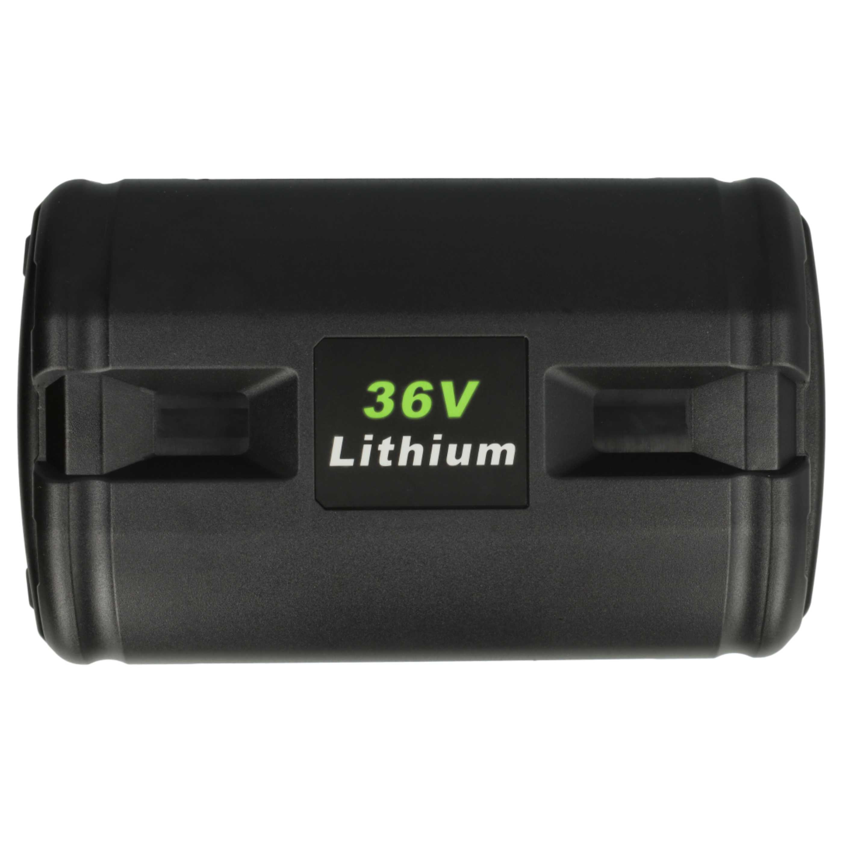 Schwarzer 36V Lithium-Akku. Aufschrift: 36V Lithium. Der Hintergrund ist weiß.