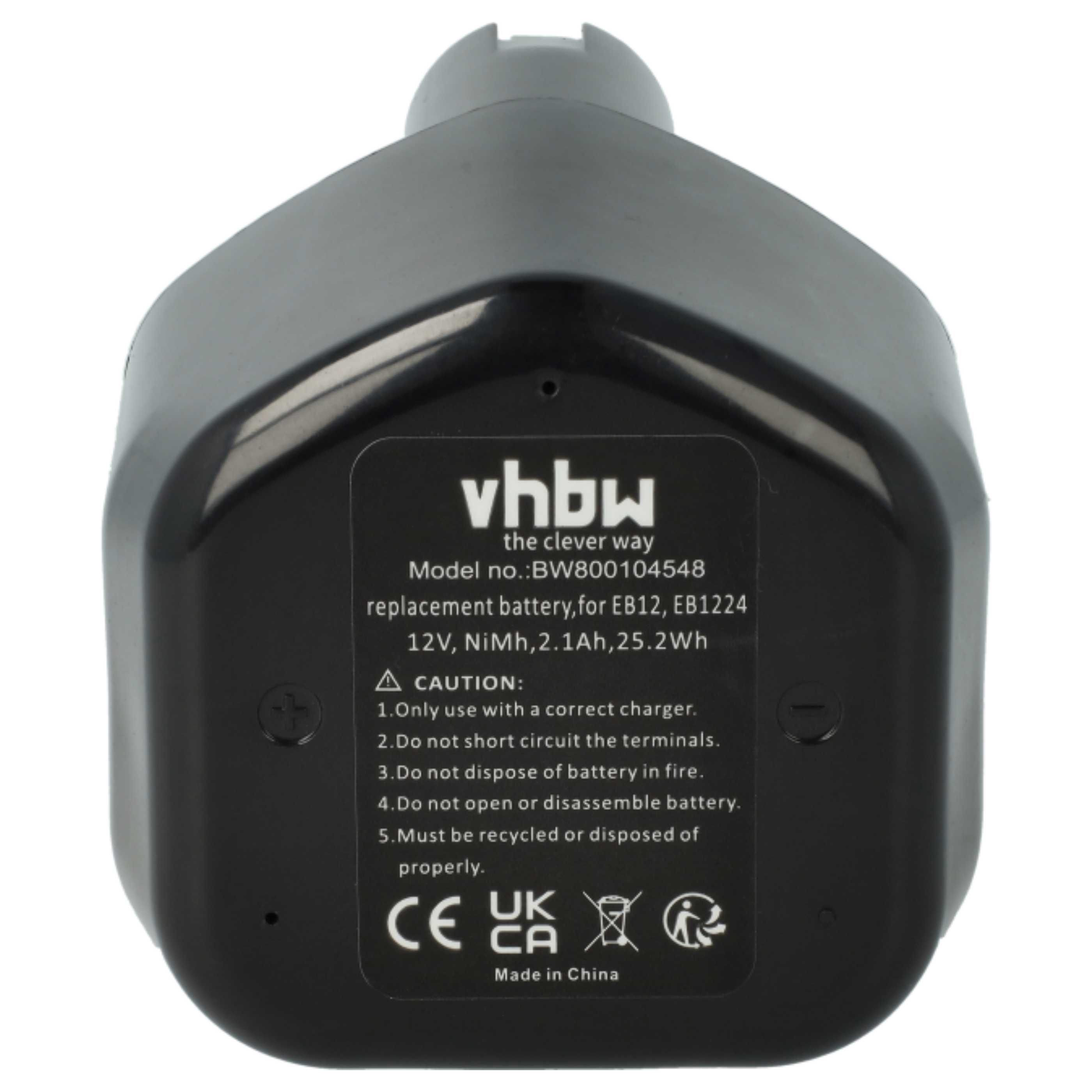 Schwarzer Akku mit weißem Text, Modell BW800104548, Vorsichtssymbole und CE-UK-CA-Kennzeichnungen. Hergestellt in China.