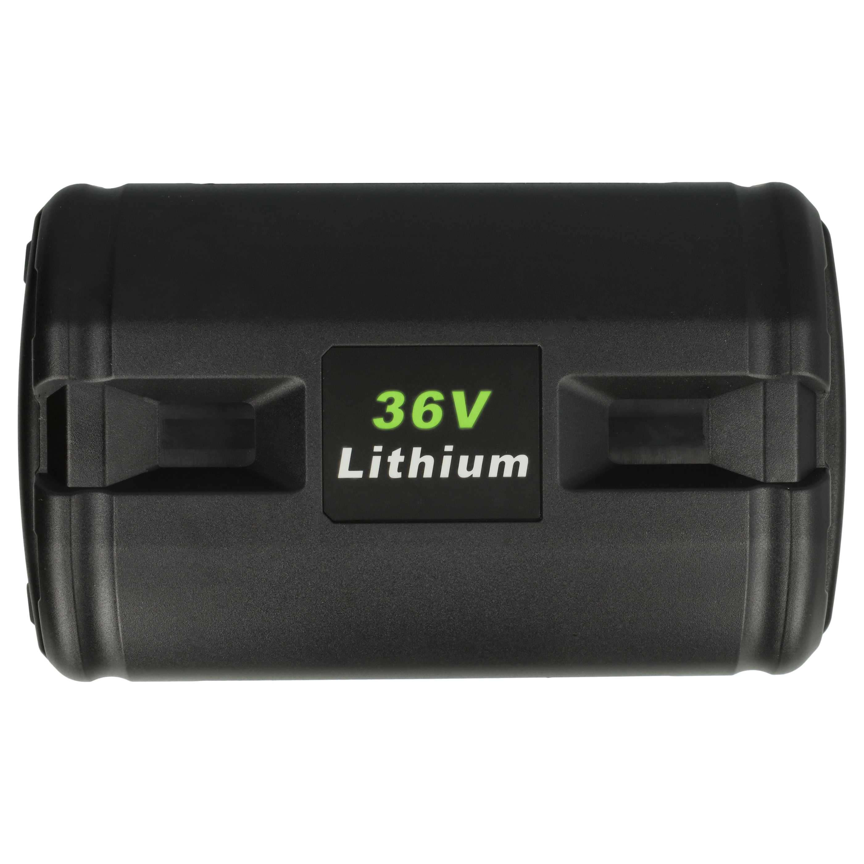 Ein schwarzer 36V Lithium-Akkupack mit grünem Text auf weißem Hintergrund.