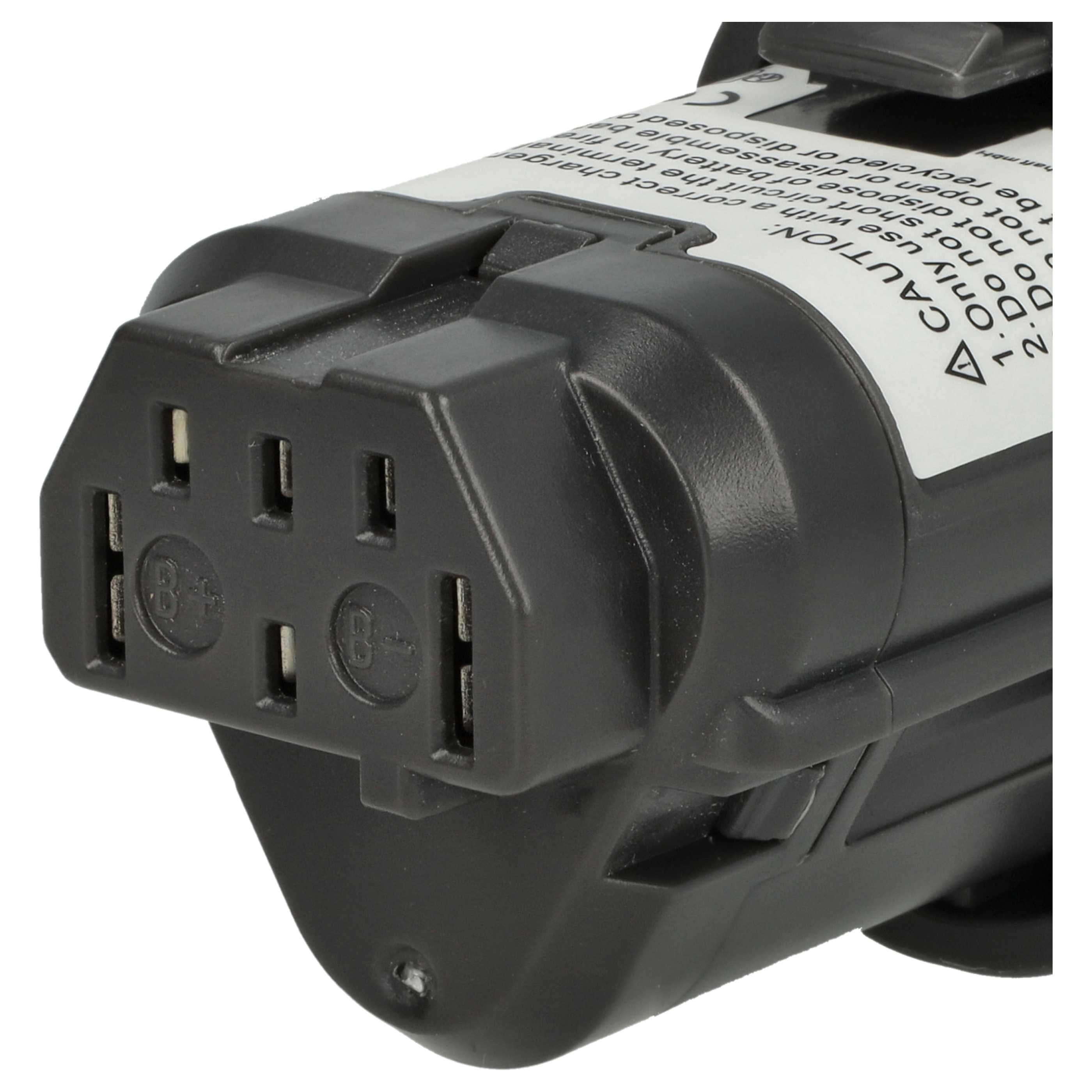 Nahaufnahme einer schwarzen elektrischen Komponente mit mehreren Schlitzen und Textetikett. Enthält Warnungen und ein Vorsichtssymbol.