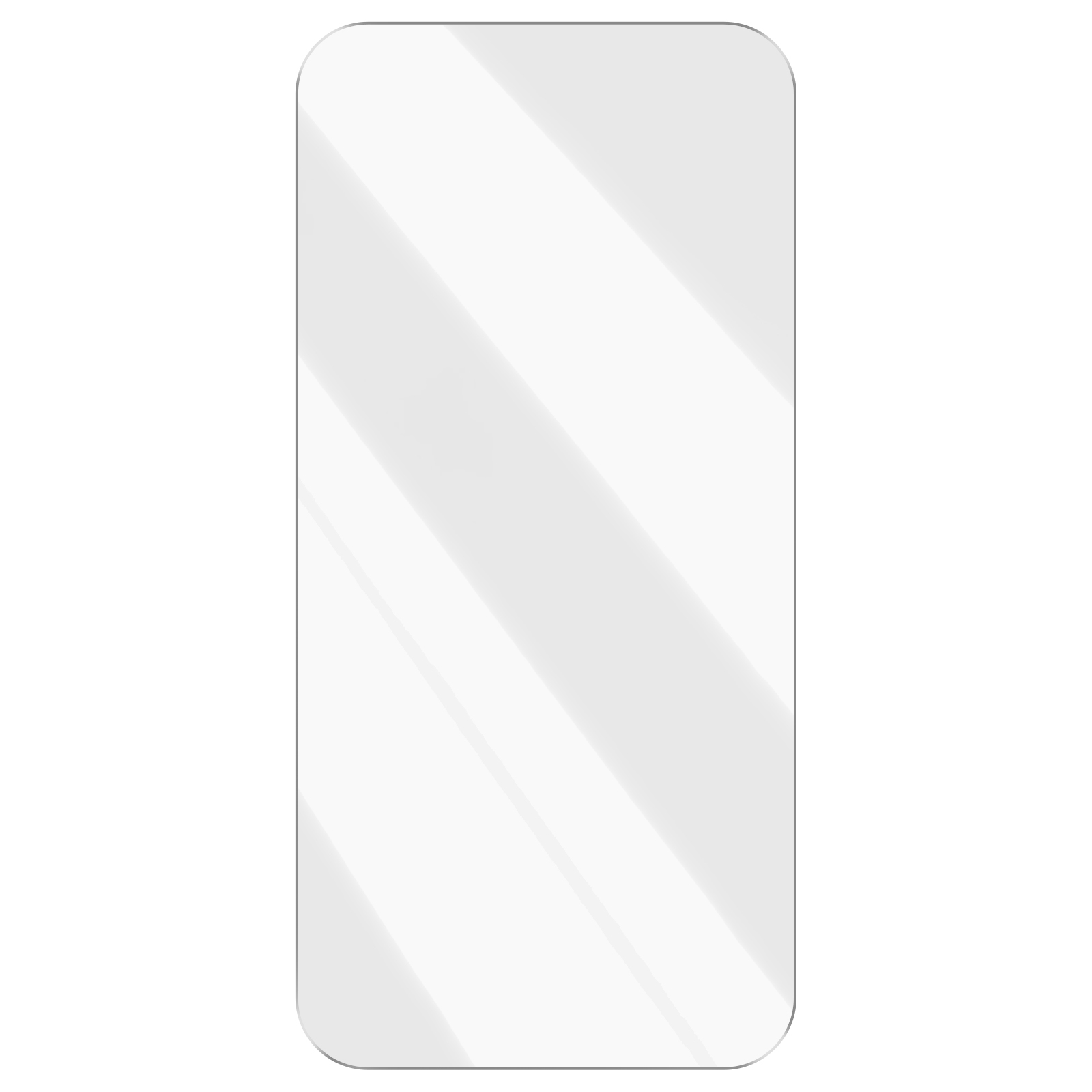 Un proteggi schermo rettangolare e trasparente con angoli arrotondati. Riflessi diagonali di luce.