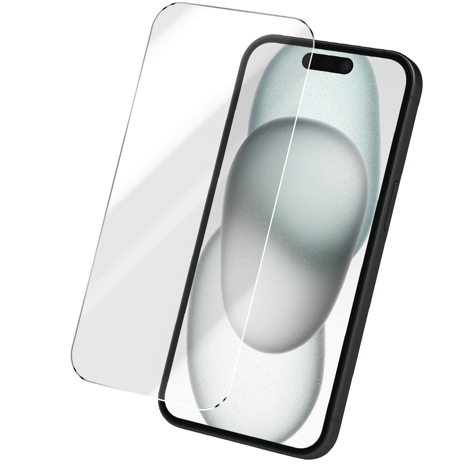 Uno smartphone con protezione per lo schermo. Il telefono è nero e la protezione è trasparente.