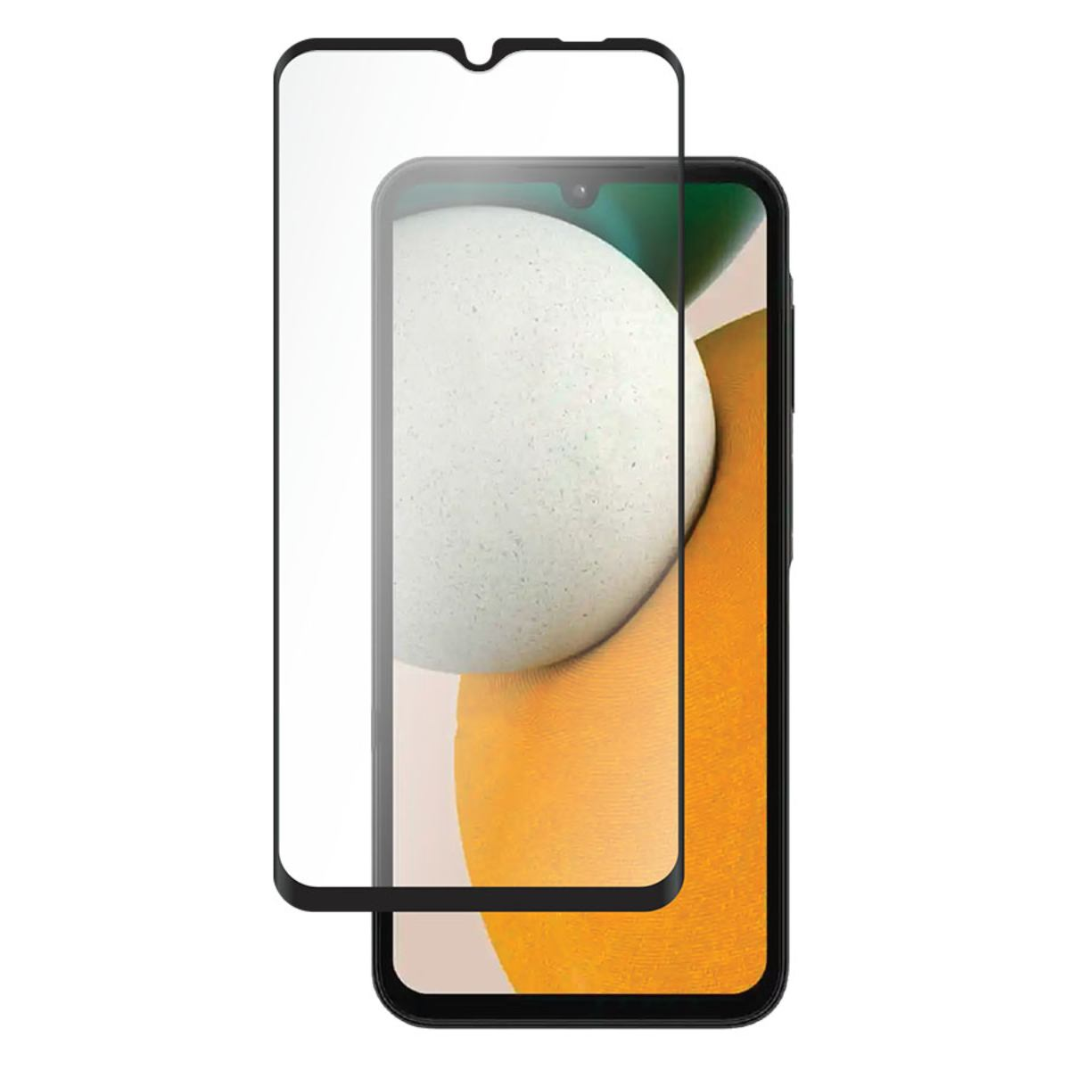 Uno smartphone con una protezione per lo schermo posizionata sopra. La protezione è trasparente e il telefono ha una cornice nera.