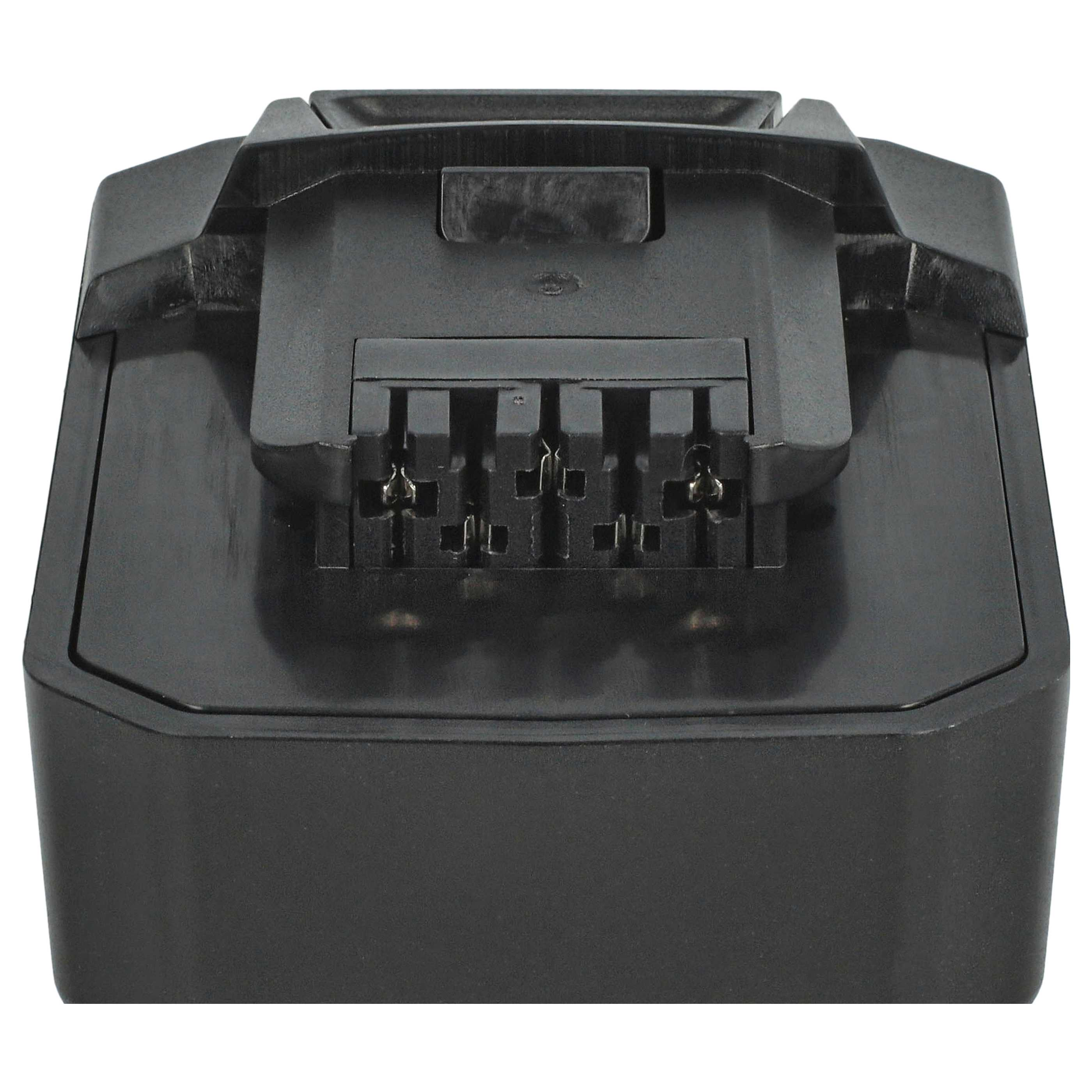 Schwarze Batteriebasis, Draufsicht. Es hat einen Anschluss zum Aufladen und einen Griff. Weißer Hintergrund.