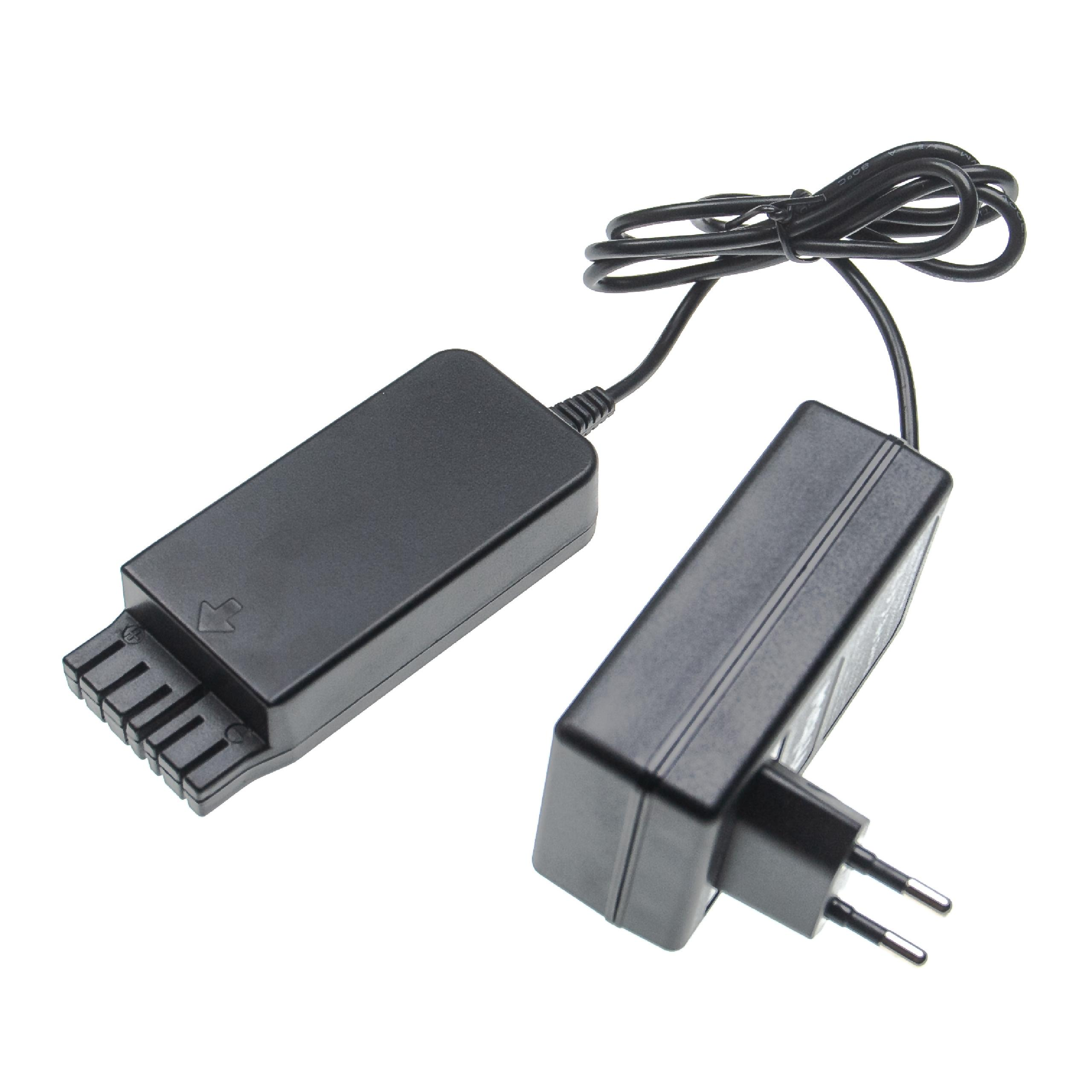 Ein schwarzes Netzteil mit zwei Teilen, die durch ein schwarzes Kabel verbunden sind. Ein Teil hat einen Stecker, der andere einen Anschluss.