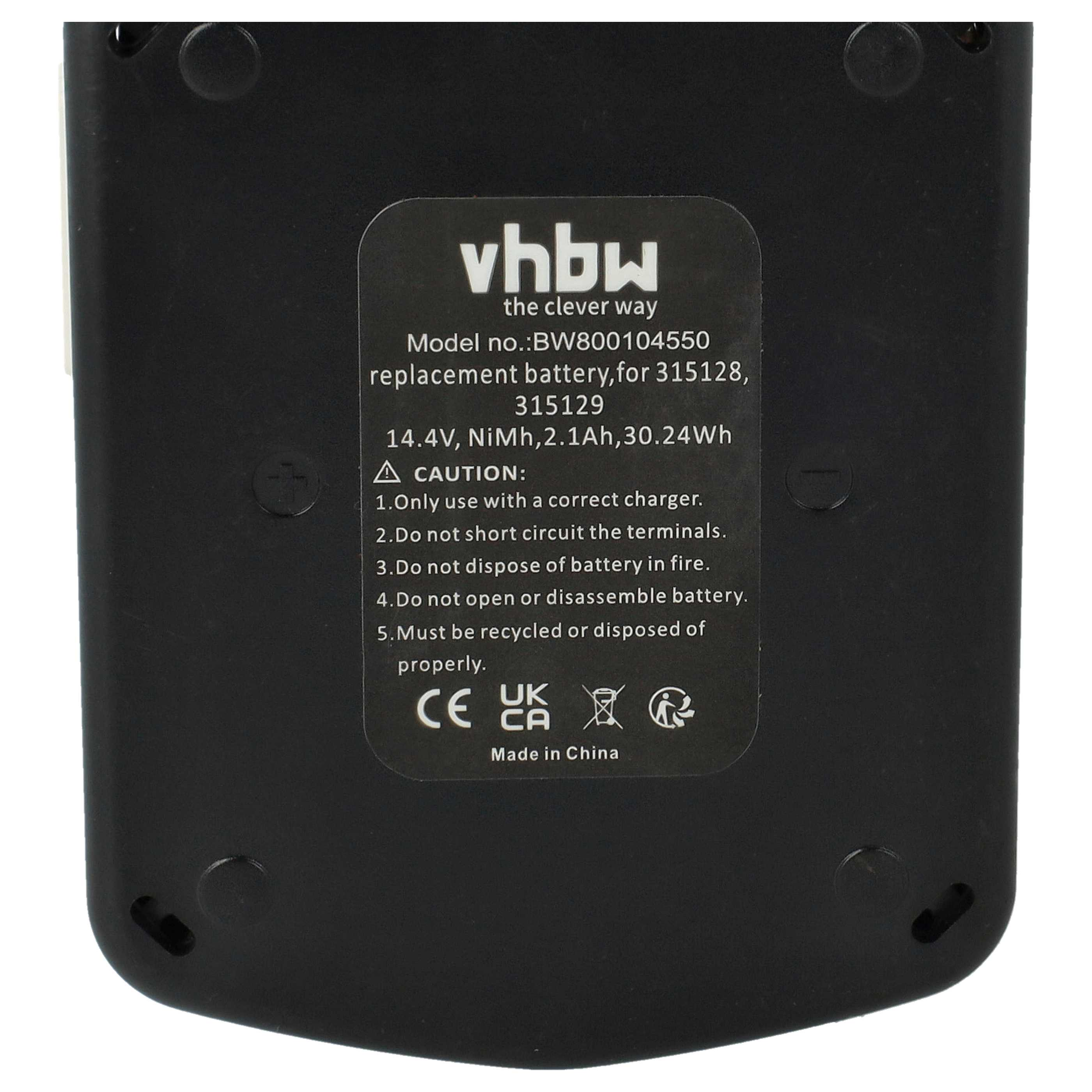 Schwarzes Gerät mit weißem Text, Modellnummer und Warnhinweisen. Markenlogo 'vhbw' sichtbar.