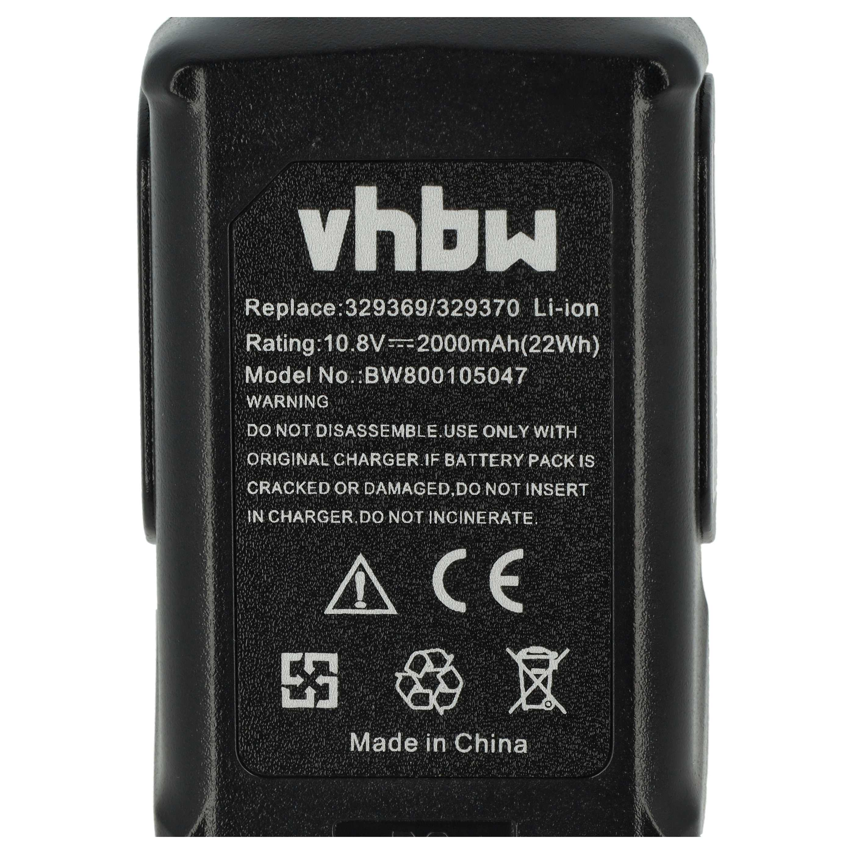 Schwarzes Batterieetikett mit weißem Text. Es hat einen Markennamen, Spezifikationen, Warnungen und Zertifizierungen. Hergestellt in China.