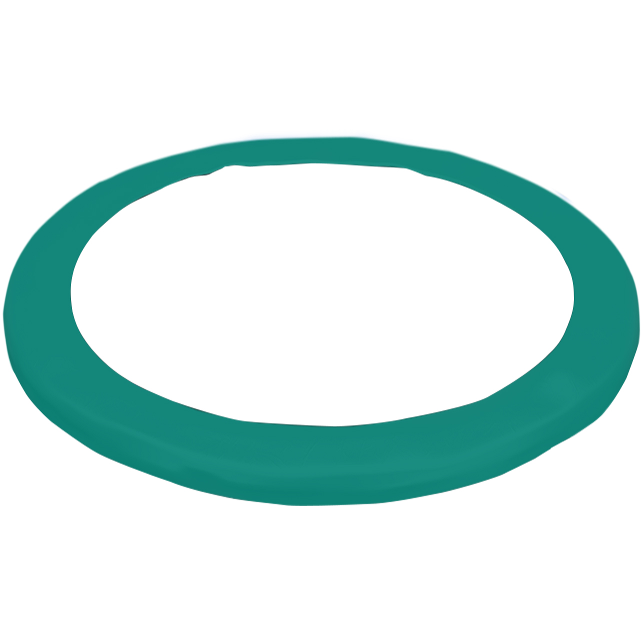 Turkusowy obiekt w kształcie pierścienia na białym tle. Pierścień ma jednolity kolor i zaokrąglony przekrój.