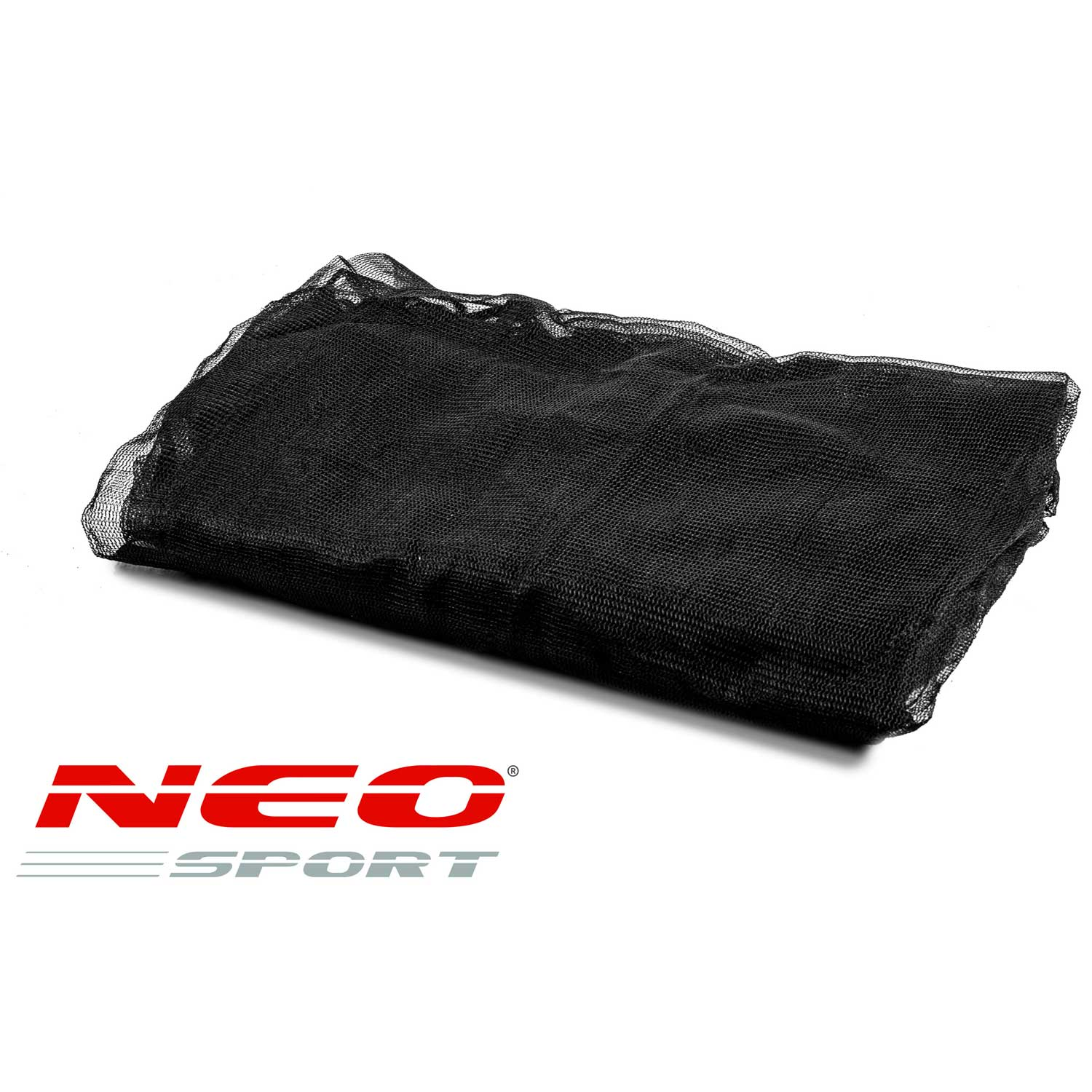 Czarna siatka leży na białej powierzchni. Logo NEO SPORT jest widoczne w kolorze czerwonym i szarym na dole.