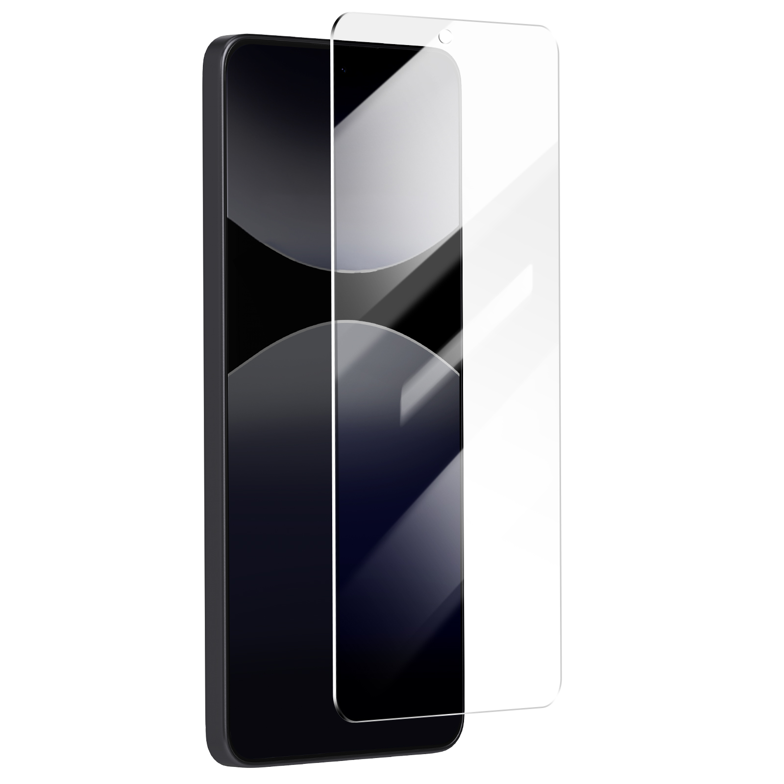 Uno smartphone nero con protezione schermo. La protezione è parzialmente staccata.