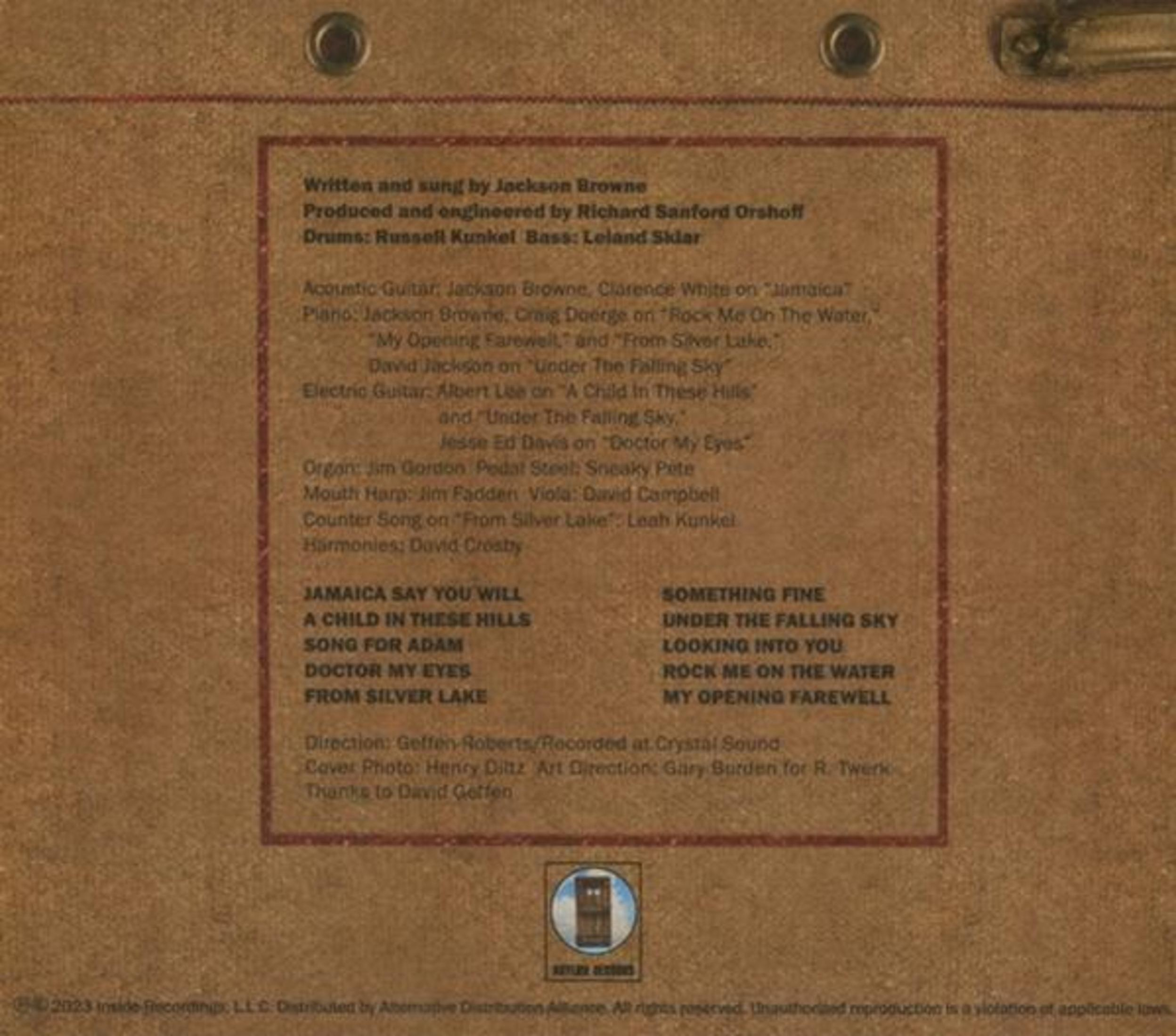 Ein braunes Albumcover mit Text und Logo. Text listet Songs und Credits auf. Brauner Hintergrund mit dunkelbraunem Rand.