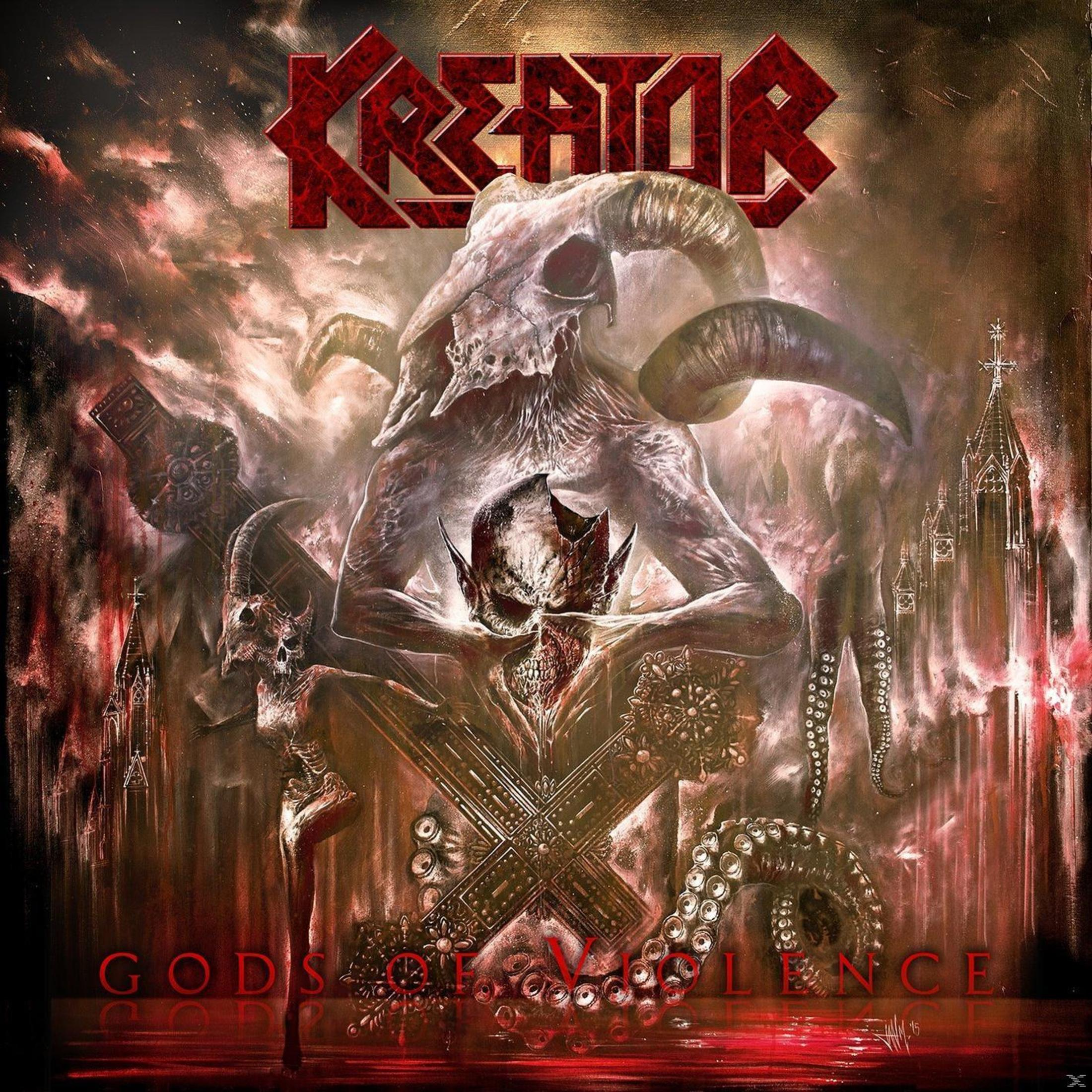 Albumcover zeigt eine schädelartige Figur mit Hörnern, die ein Kreuz hält. Der Hintergrund hat eine dämonische Atmosphäre.
