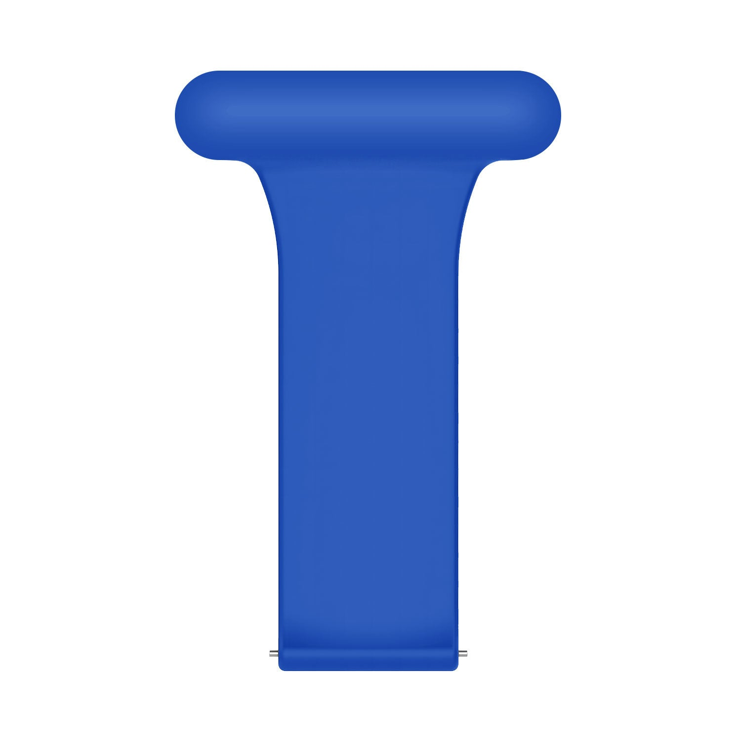 Ein blaues Uhrenarmbandteil, das wie ein „T“ geformt ist, auf weißem Hintergrund. Die Oberseite ist abgerundet, der Körper ist gerade.